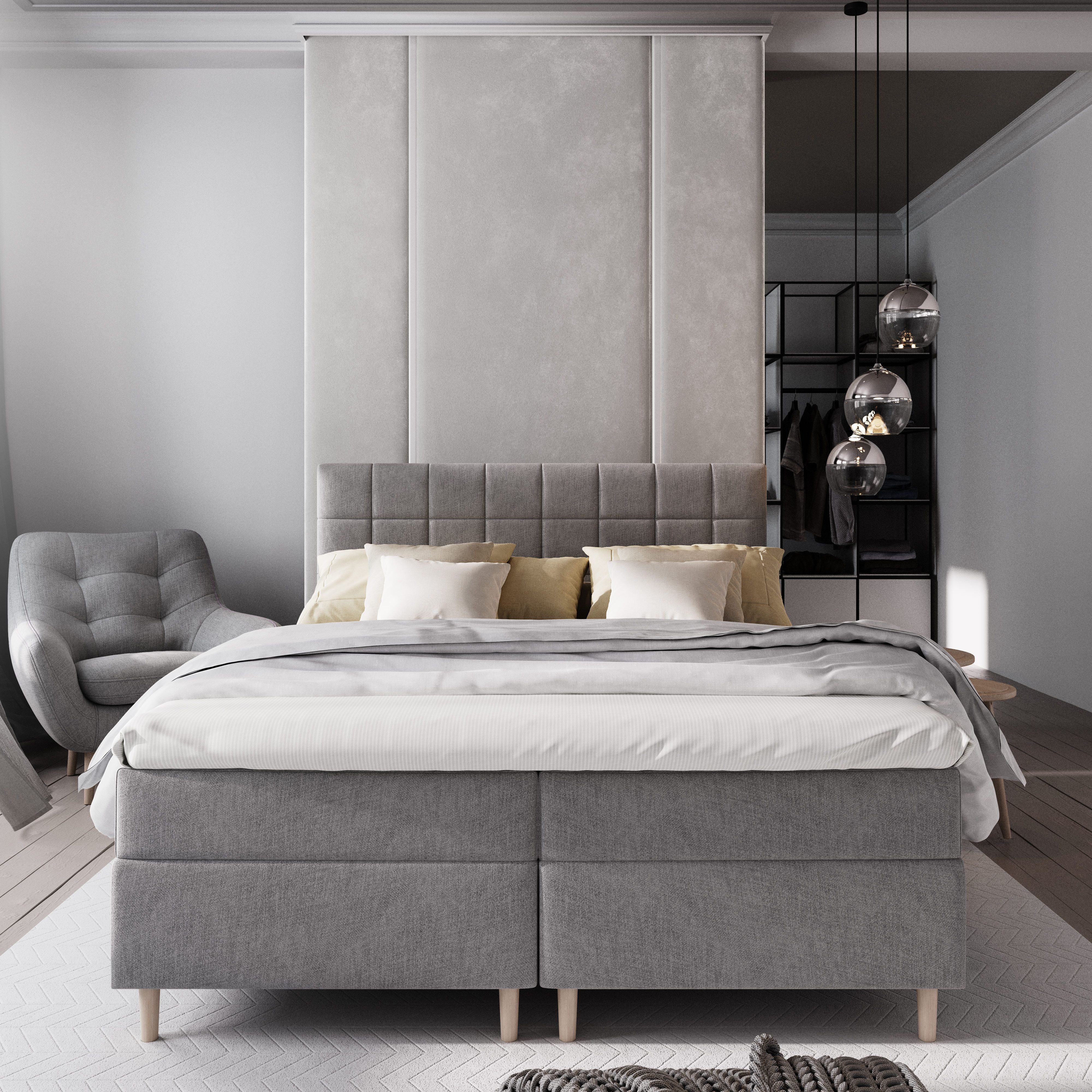 Masseno Boxbett IBIZA 180x200 cm mit Bonell Matratze und Topper, Doppelbett, Polsterbett mit Kopfteil, Boxspringbett – Bild 5 von 5
