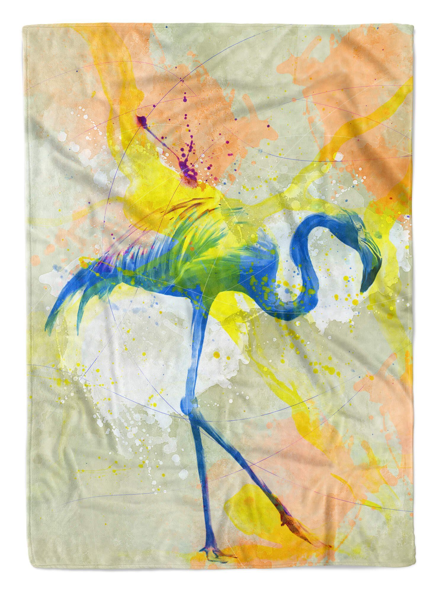 Sinus Art Handtücher Handtuch Strandhandtuch Saunatuch Kuscheldecke SplashArt Tier Serie Kunstvoll Flamingo I, Baumwolle-Polyester-Mix (1-St), Handtuch