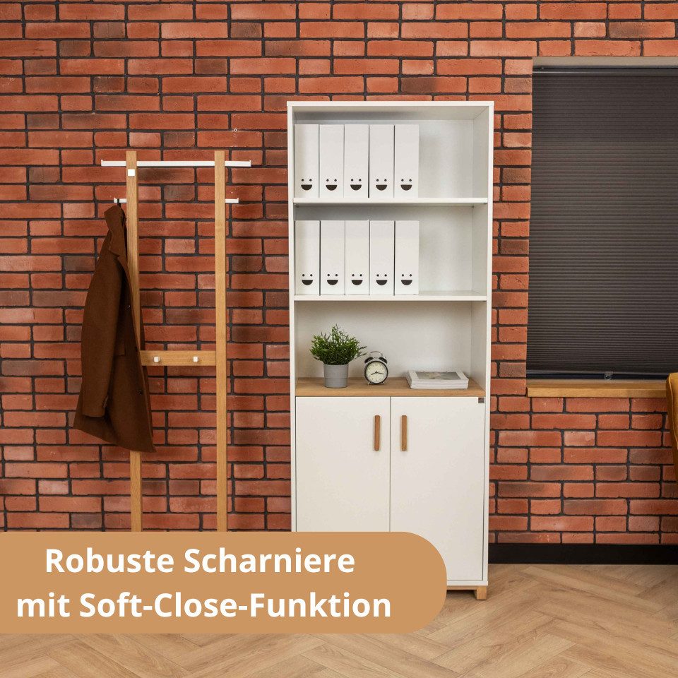 Deerhorn Regal Eichenholz Modern Workplace 200x80x40 cm, 2 Türen mit Soft-Close