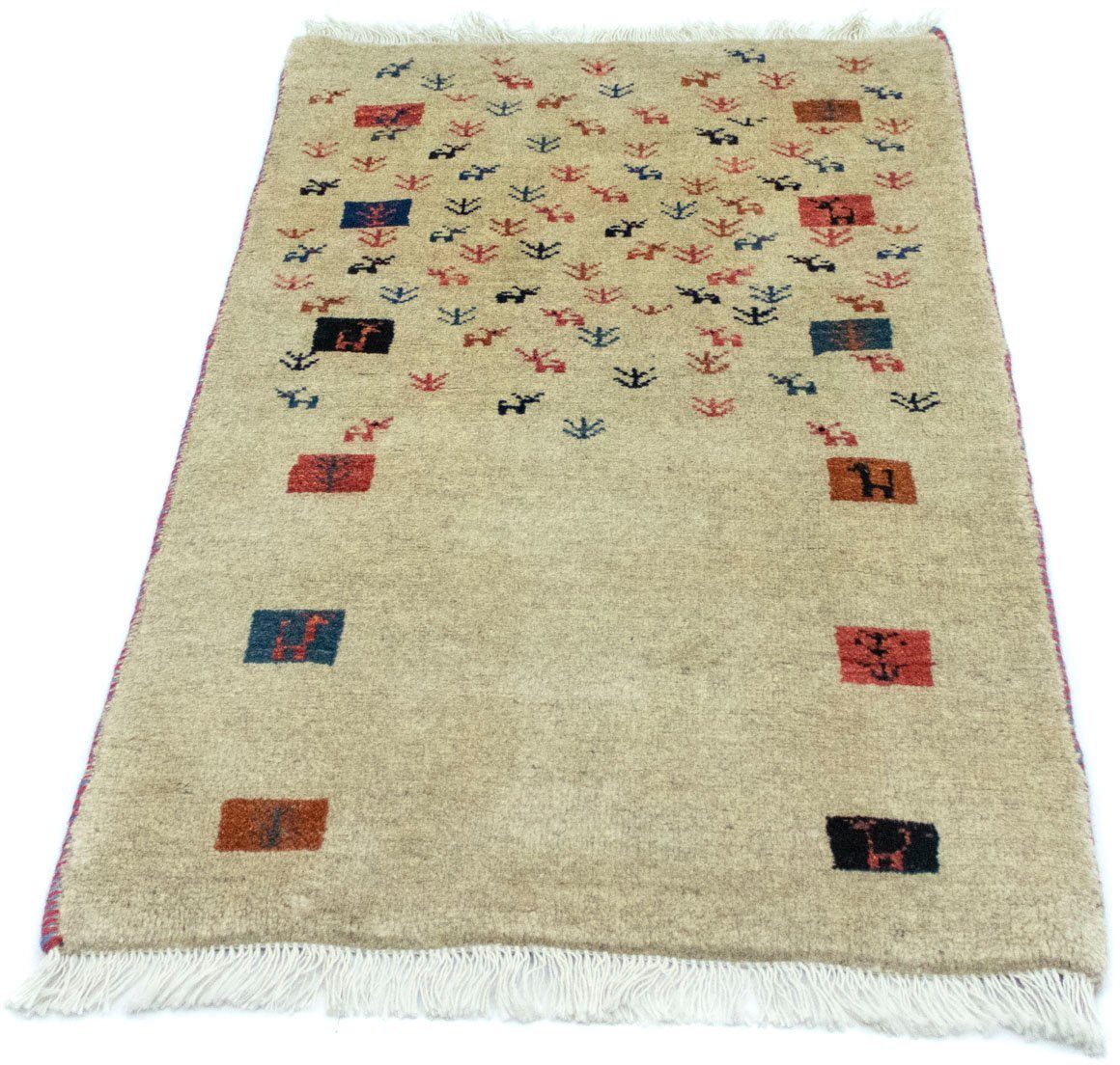 Wollteppich Gabbeh Teppich handgeknüpft beige, morgenland, rechteckig, Höhe:  14 mm, handgeknüpft, Schmutzabweisend/Pflegeleicht