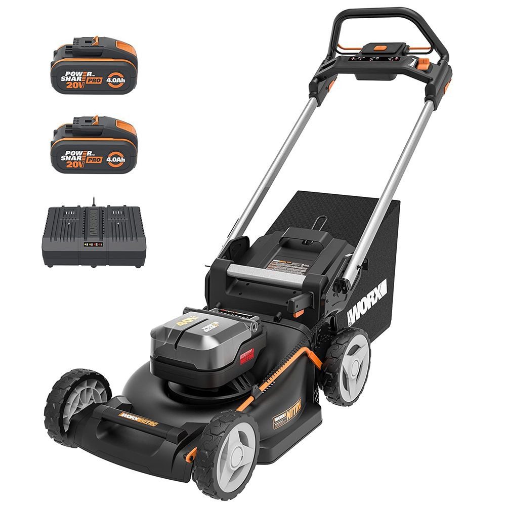 Worx Elektrorasenmäher Worx Akku- Rasenmäher WG749E mit 2 x 4.0Ah Akkus und Ladegerät