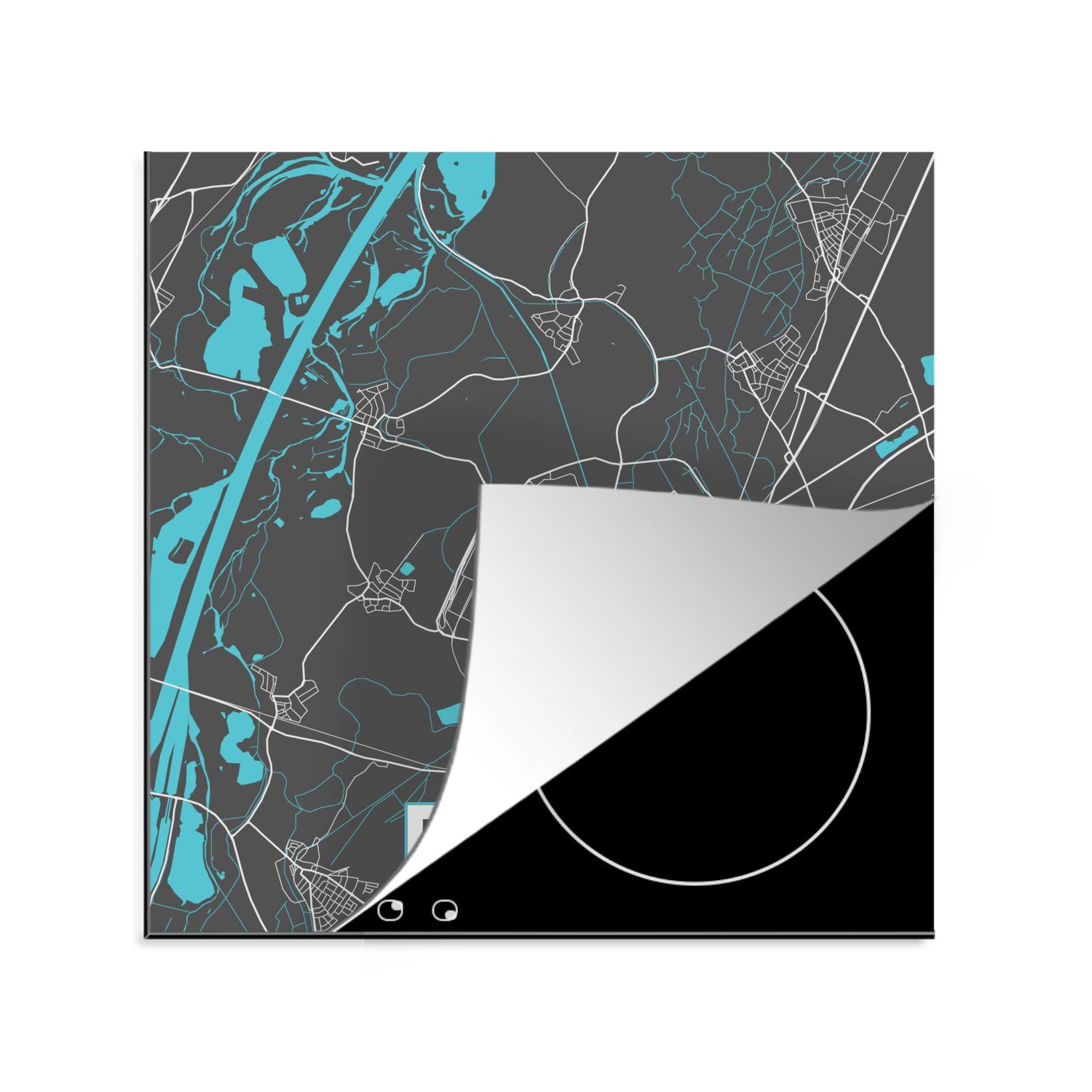 MuchoWow Herdblende-/Abdeckplatte Blau - - Karte, cm, 78x78 Deutschland Rastatt Arbeitsplatte tlg), für Ceranfeldabdeckung, küche - (1 - Stadtplan Vinyl