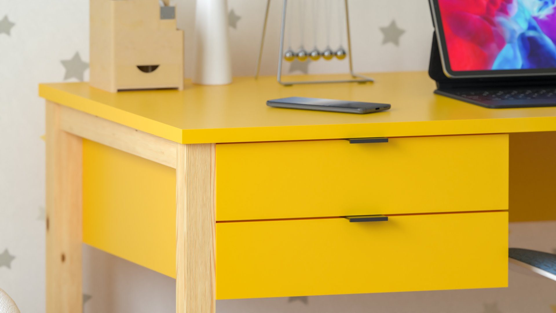 Siblo Schreibtisch Schreibtische - Kinderschreibtische - Computertisch Gelb Klein