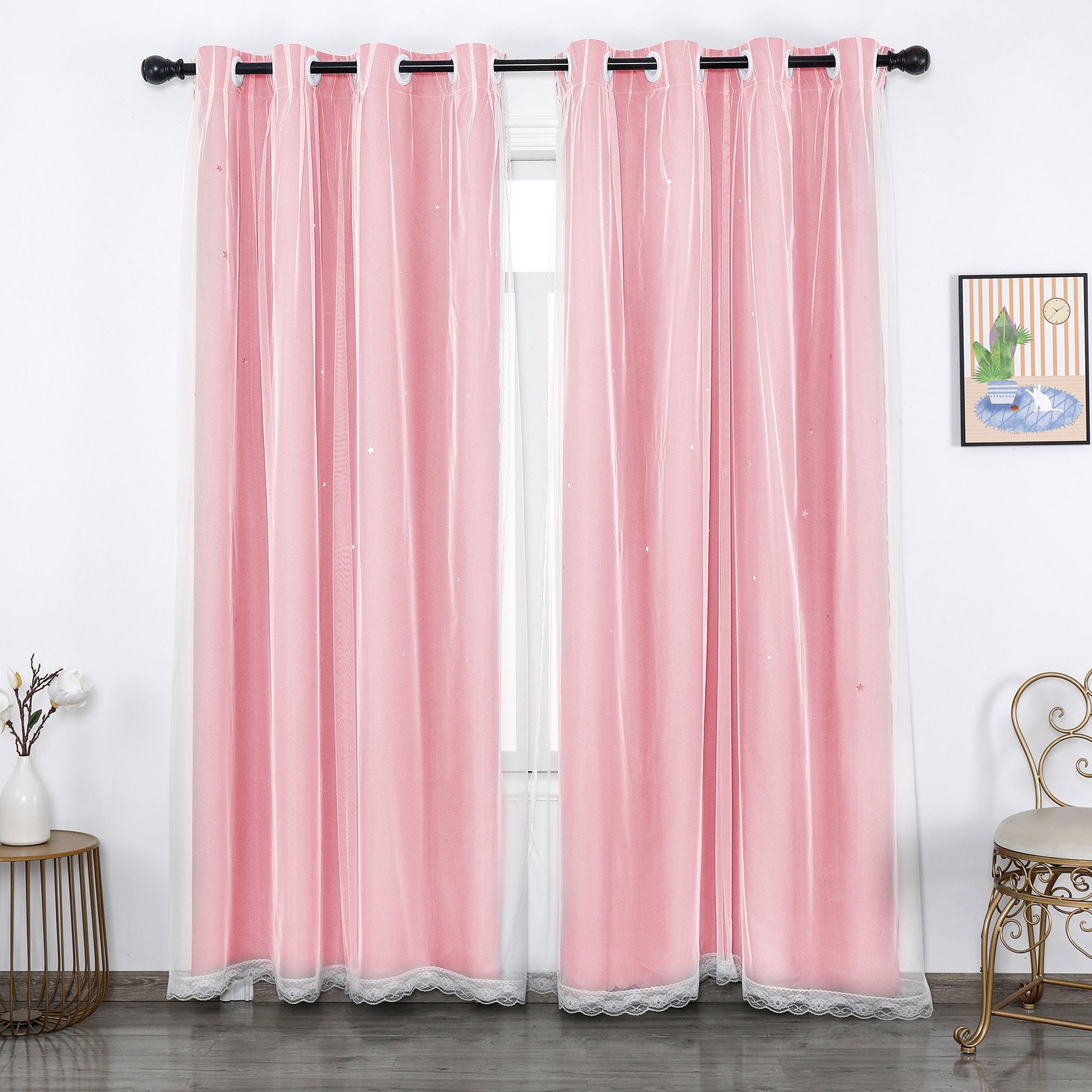 Rosnek Gardine Fenster Sterne Vorhang, Prinzessin Шторы, Vorhänge Tüll,Ösen (2 St)