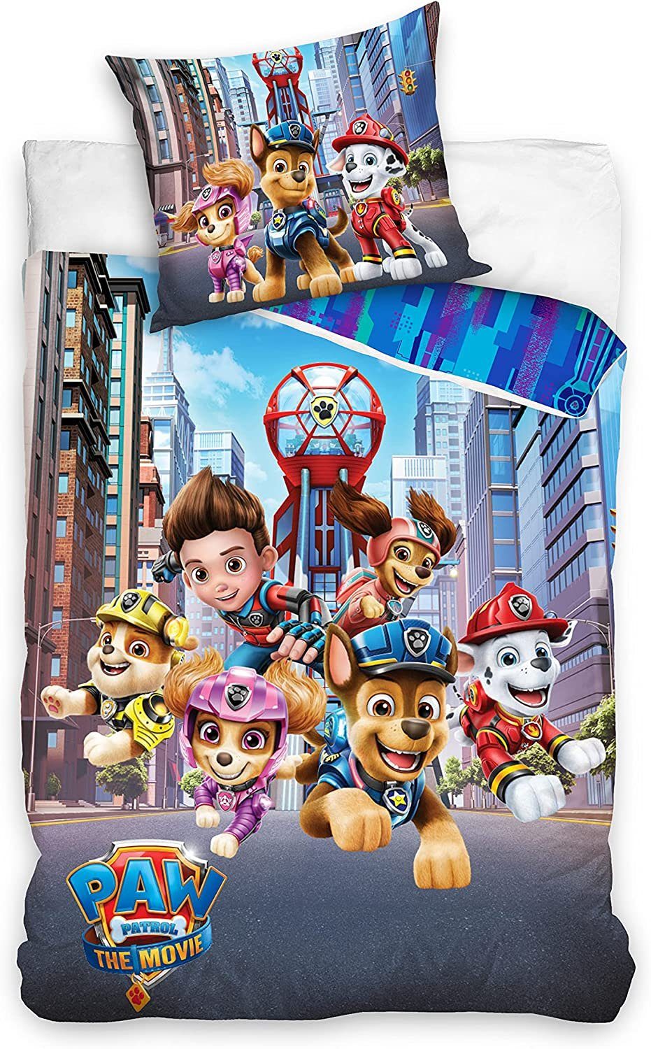 Kinderbettwäsche Paw Patrol 135x200 + 80x80 cm, 100% Baumwolle, Paw Patrol Mighty Pups, Träumschön, Renforcé, 2 teilig, mit Reißverschluss, 100% Baumwolle, Постільна білизна-Set für Kinder