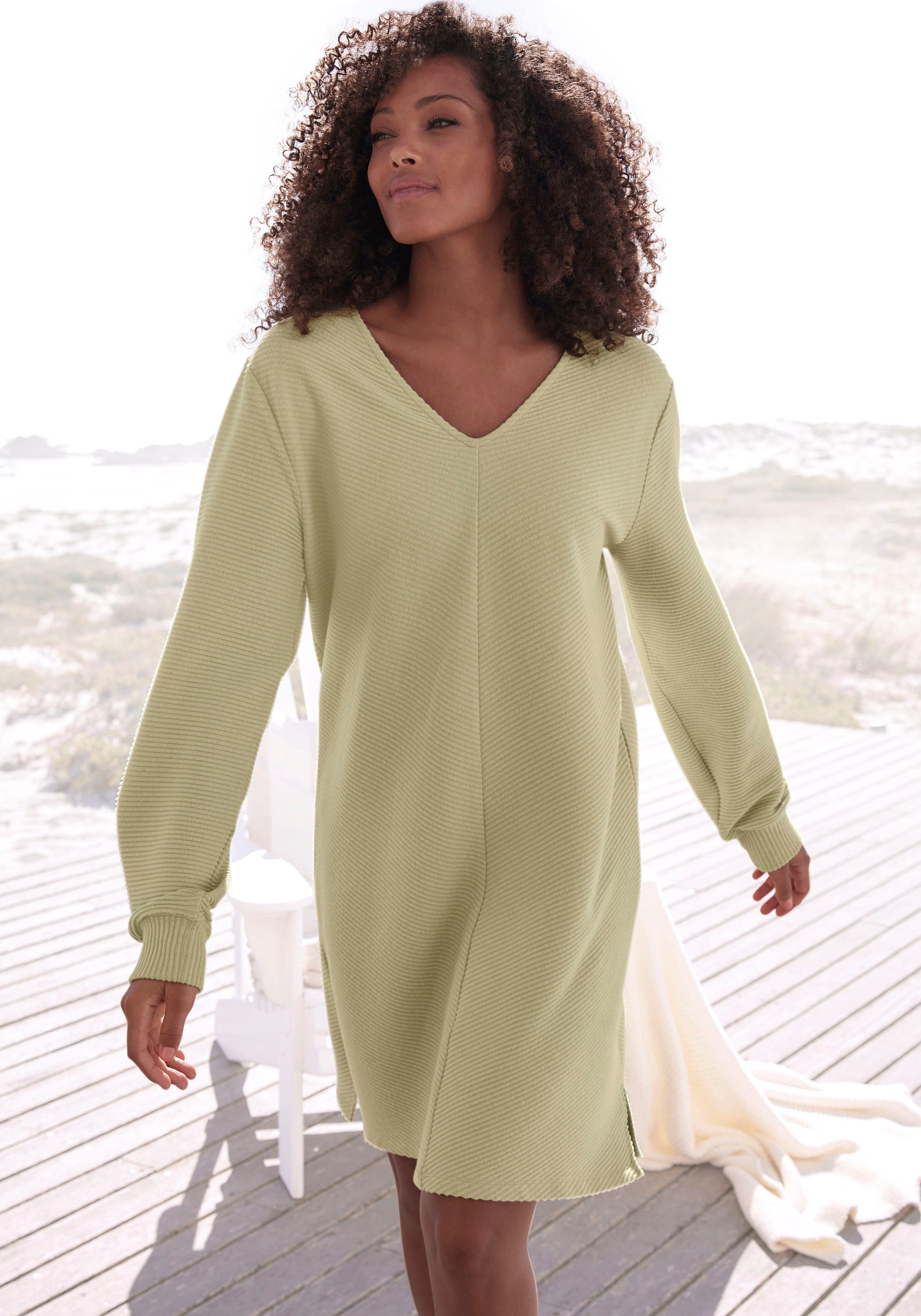 s.Oliver Sweatkleid Langarmkleid aus Ripp-Qualität mit Teilungsnaht, Loungewear