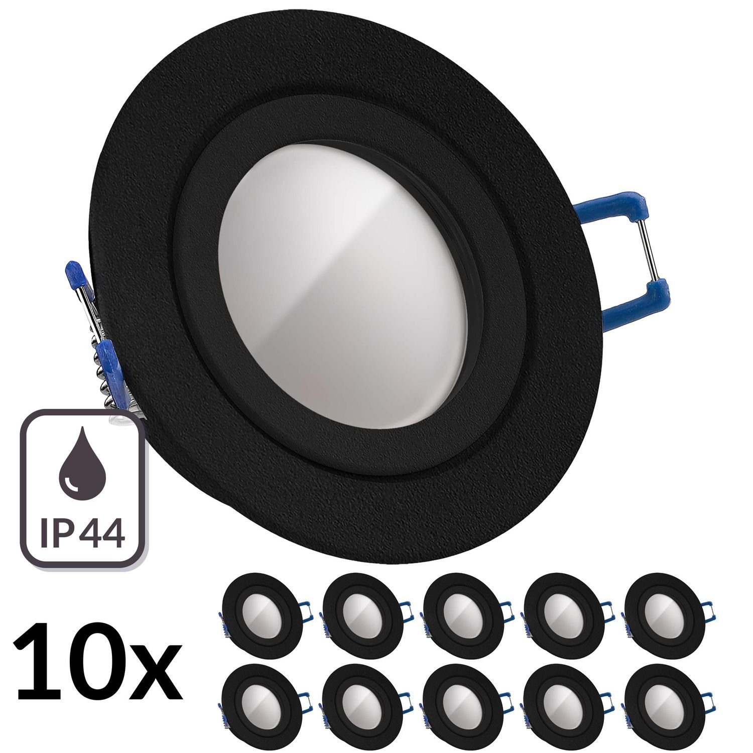 LEDANDO LED Einbaustrahler 10er IP44 LED Einbaustrahler Set GU10 in schwarz mit 5W LED von LEDAND | Strahler