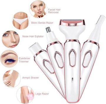HYTIREBY Körperrasierer Elektrischer Rasierer für Frauen, 4-In-1 Elektrischer Damenrasierer, für Gesicht Nase Achseln Intimbereich Bikinizone, USB-Aufladung