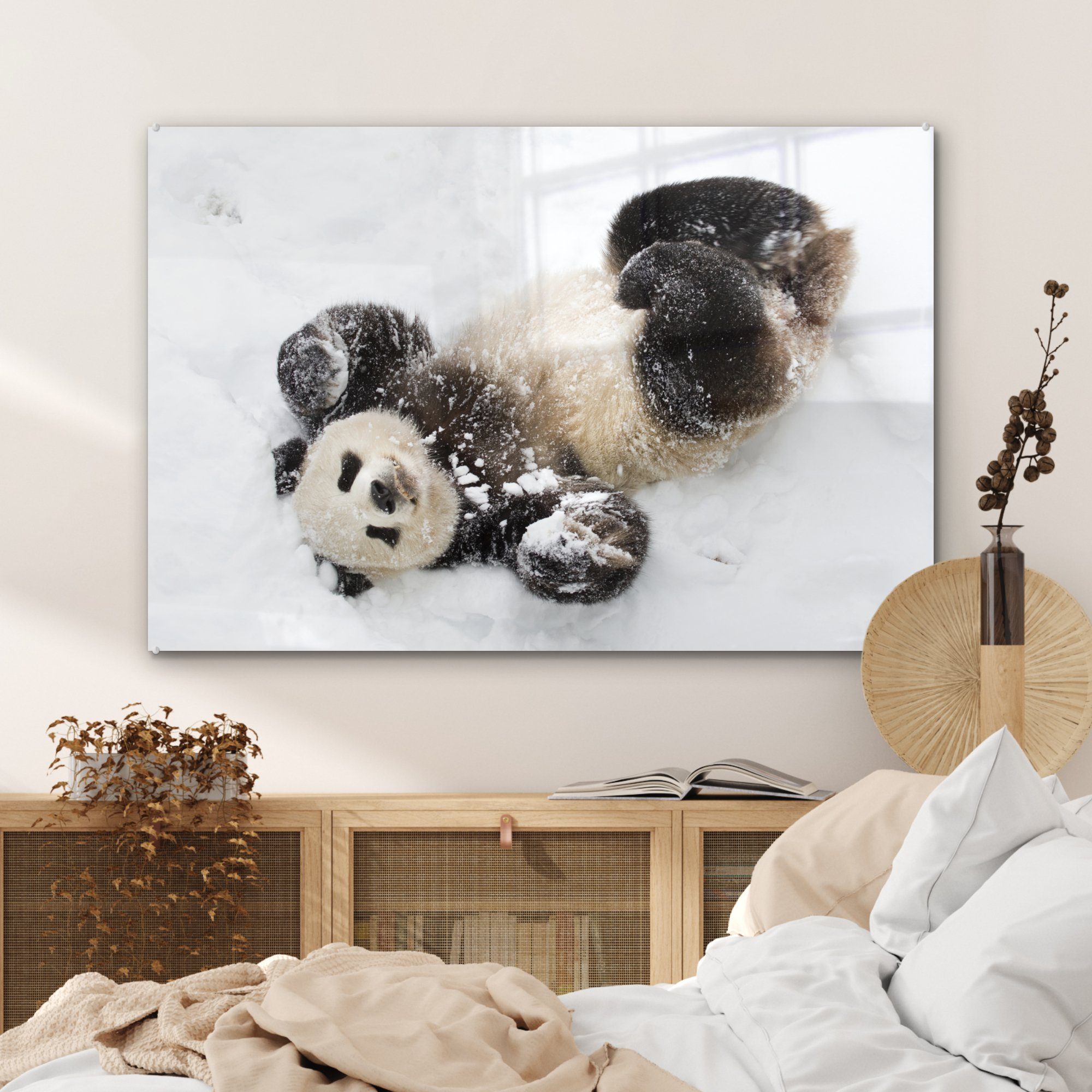 MuchoWow Acrylglasbild Panda - Baby, St), Wohnzimmer - Schnee Acrylglasbilder & Schlafzimmer (1
