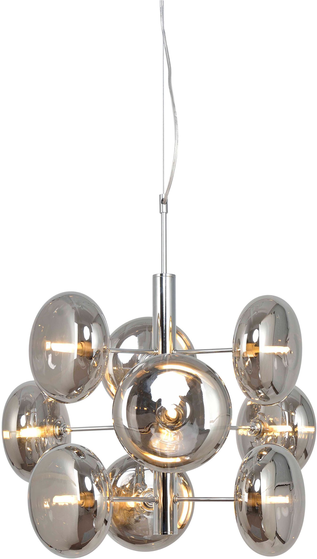 näve Pendelleuchte Orion, ohne Leuchtmittel, Gestell chrom, 9 flache Rundgläser in chrom-smoky, exkl. G9, H: 55cm