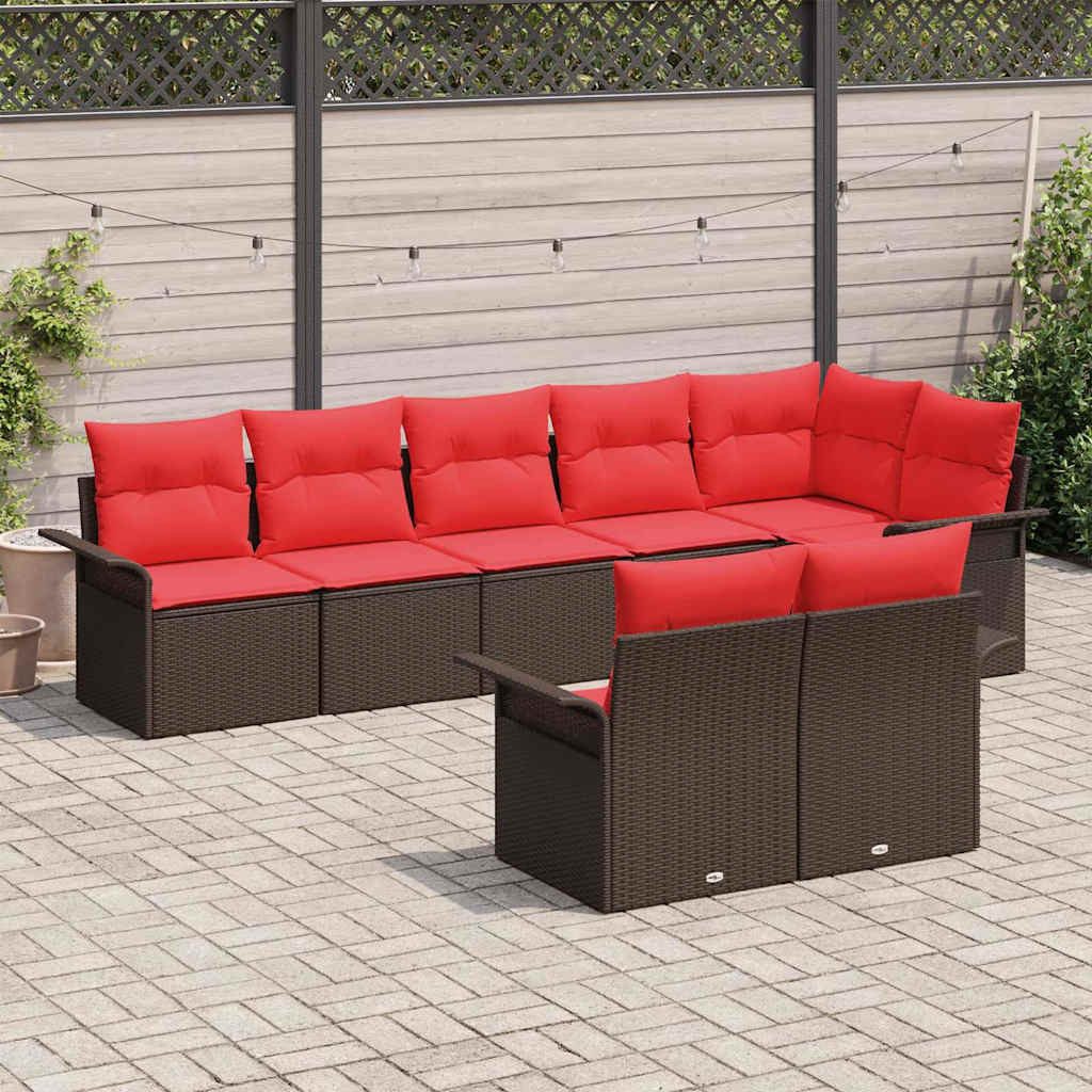 vidaXL Gartenlounge-Set Gartensofa-set mit Speicher 8 pcs Braun Poly-Rattan, (8-tlg)