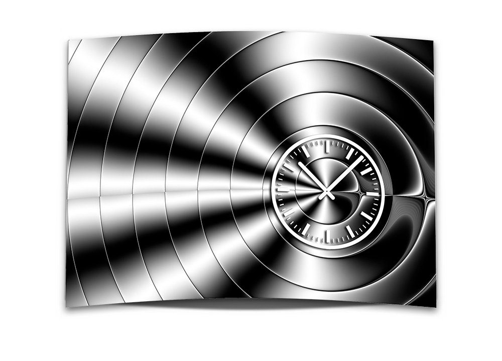 dixtime Wanduhr Alu-Dibond) leises 50x70 weiß schwarz Optik (Einzigartige cm 3D-Optik abstrakt 4mm 3D XXL Dixtime aus Wanduhr