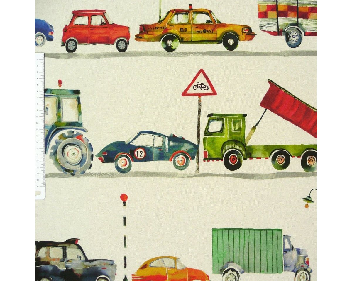Thumbnail - Prestigious Textiles Stoff Dekostoff Stop Paintbox Straße Fahrzeuge Schilder Ampel bunt 137cm