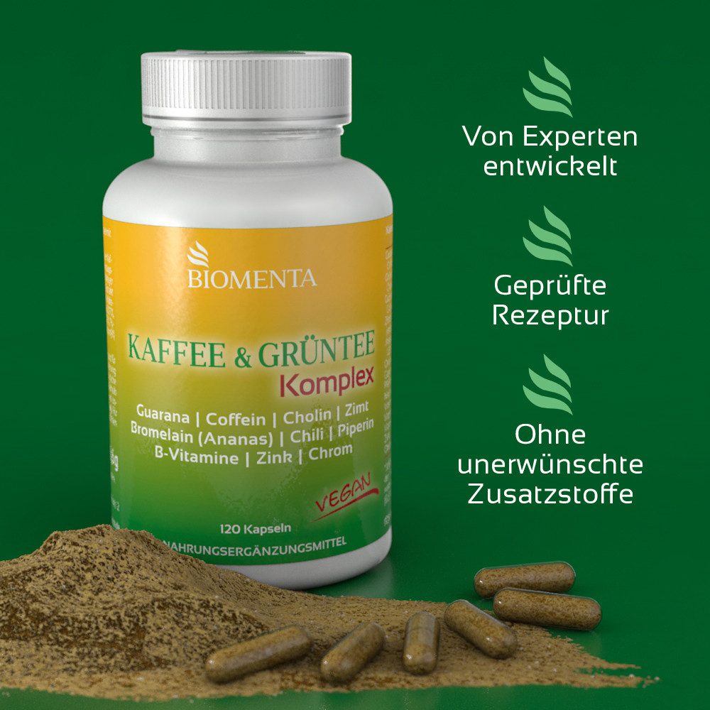 BIOMENTA Kaffee + Grüntee Komplex - 120 Kapseln - Premiumqualität Kapseln, 120 St., 96.6 g