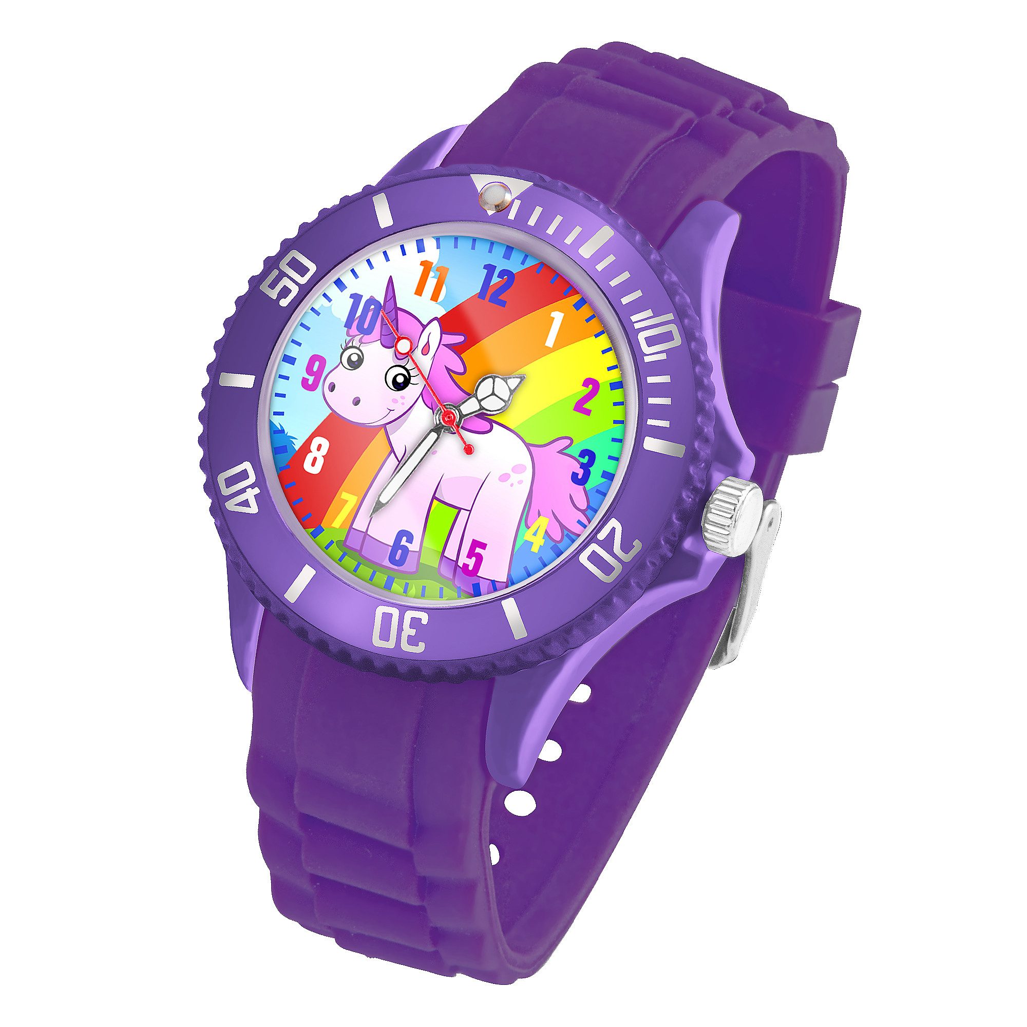 Taffstyle Quarzuhr Kinder Armbanduhr Silikon Einhorn Analog Uhr Bunt, Mädchen Sportuhr Bunte Kinderuhr Lernuhr Regenbogen Silikonuhr