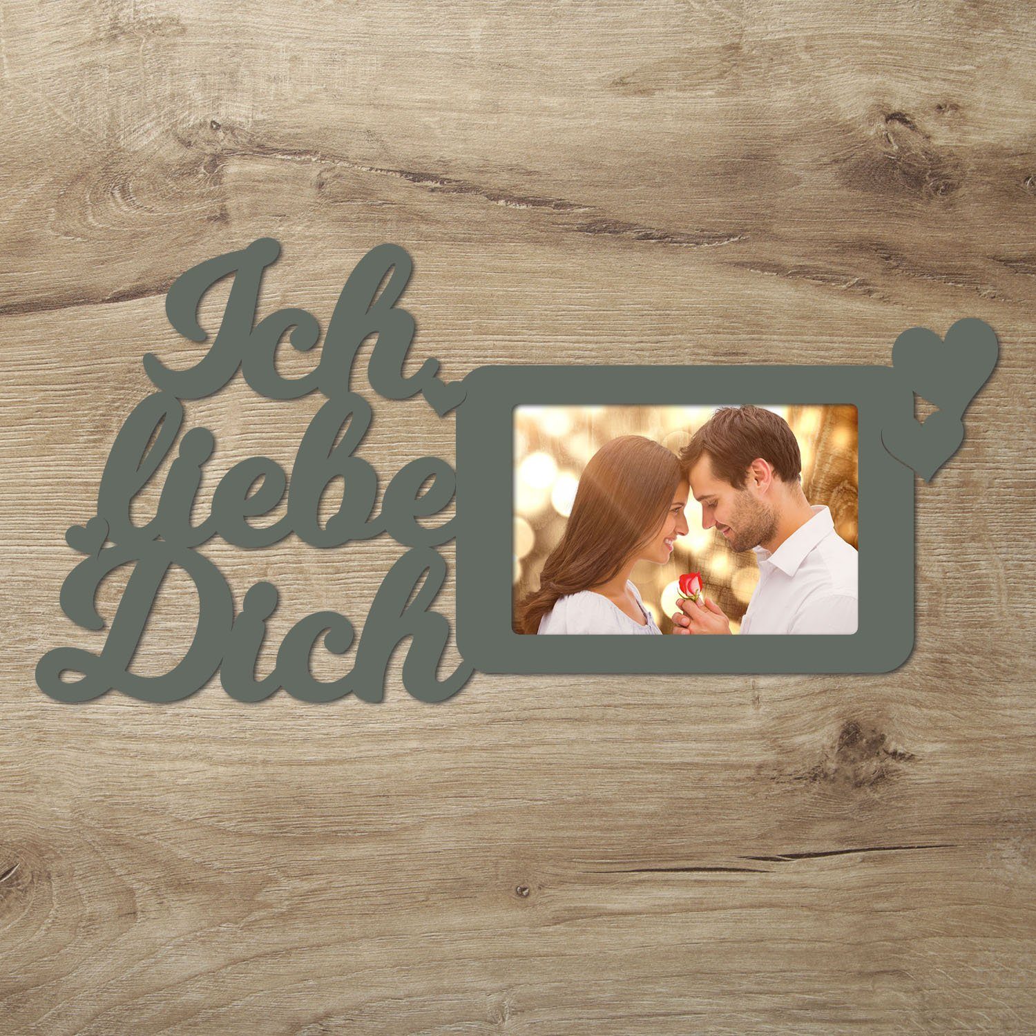 Namofactur Bilderrahmen Geschenk 'Ich liebe Dich', Hochzeitsgeschenk, Jahrestag, Hochzeitstag, für 1 Bilder Grau