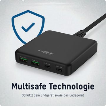 ANSMANN AG USB Ladegerät 65W 4 Ports Charger, USB-C/USB-A Schnelladegerät USB-Ladegerät