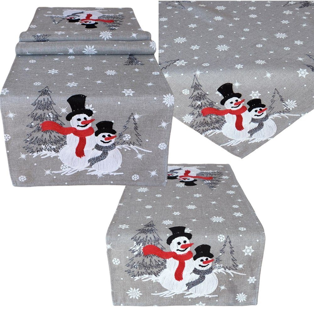 matches21 HOME & HOBBY Tischdecke Tischläufer MARITA Schneemänner Stick gra günstig online kaufen