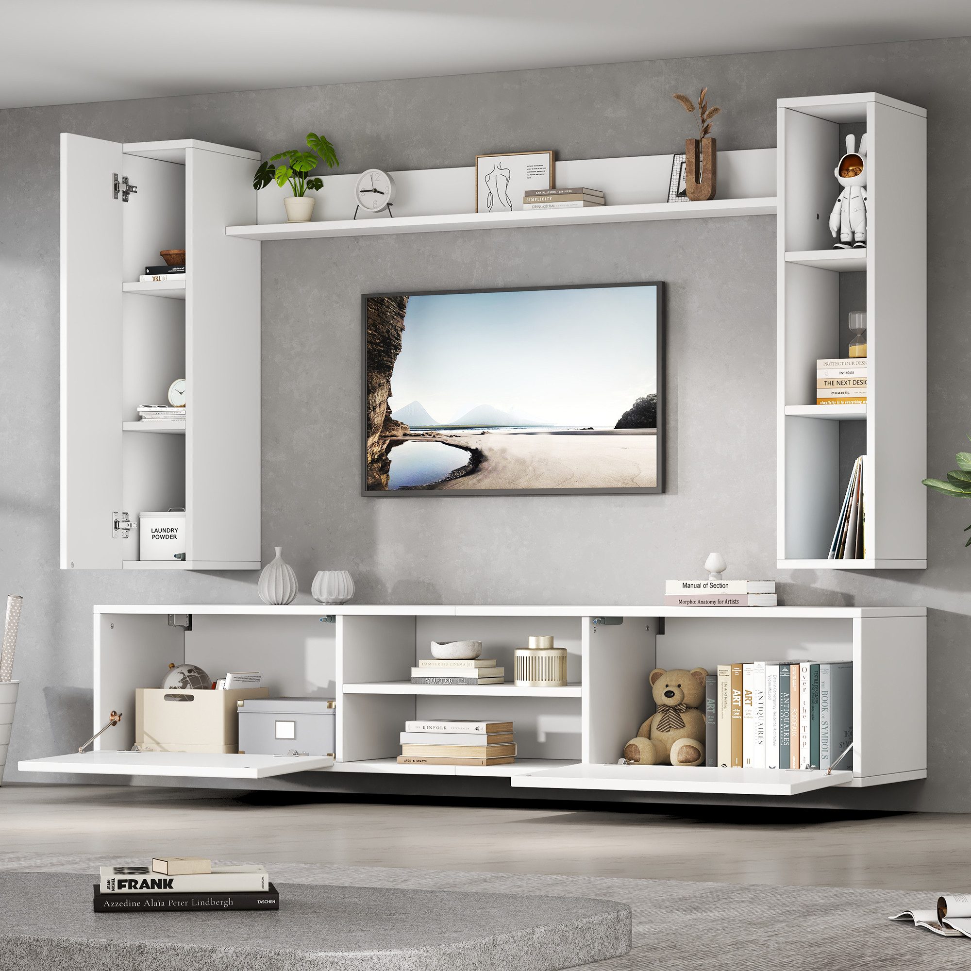 Merax Wohnwand mit Vitrine und TV-Schrank, (4-St), 2 Wandschränke & Wandreg günstig online kaufen