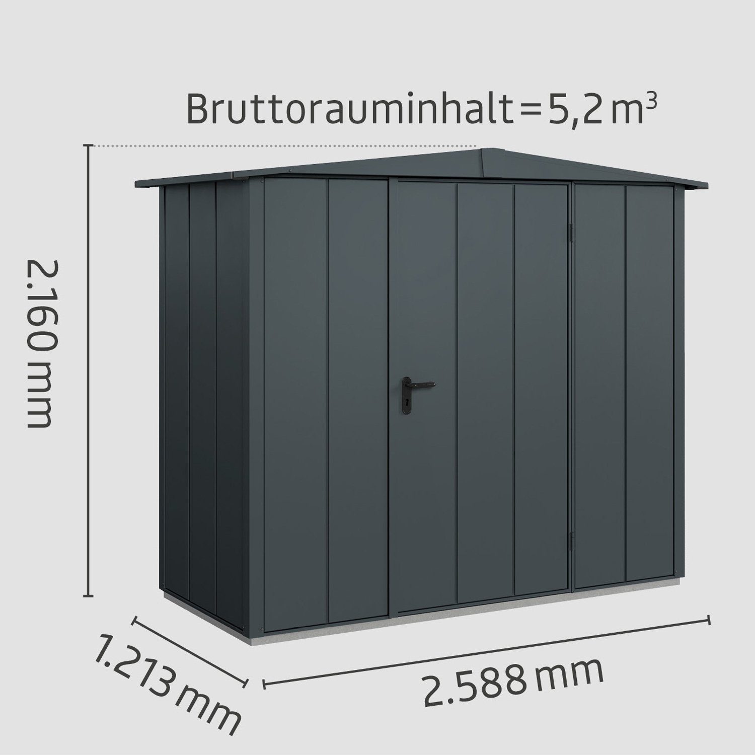 Thumbnail - Hörmann Ecostar Gerätehaus Elegant mit Satteldach (259 x 121 cm), Metall