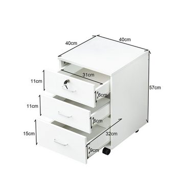 CLIPOP Aktenschrank Rollcontainer mobiler Büroschrank (1er Set) Kommode mit 3 Schubladen und einem Schloss