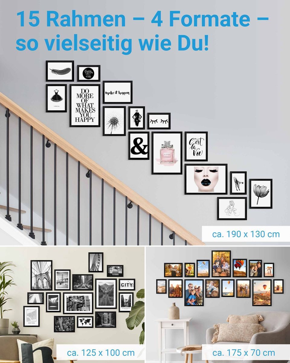 PHOTOLINI Bilderrahmen 15er Set No.2 Poster-Rahmen in verschiedenen Formate günstig online kaufen