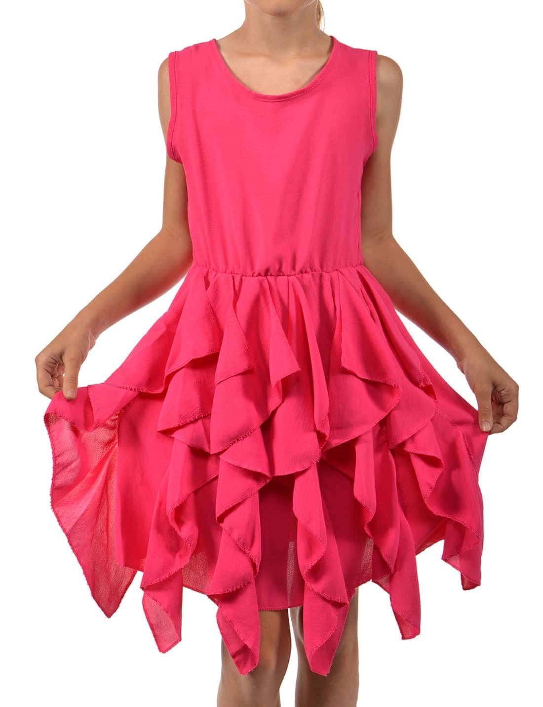 KMISSO Sommerkleid Mädchen Kleid breite Träger und Volants am Rock (1-tlg) bequem zu tragen Pink