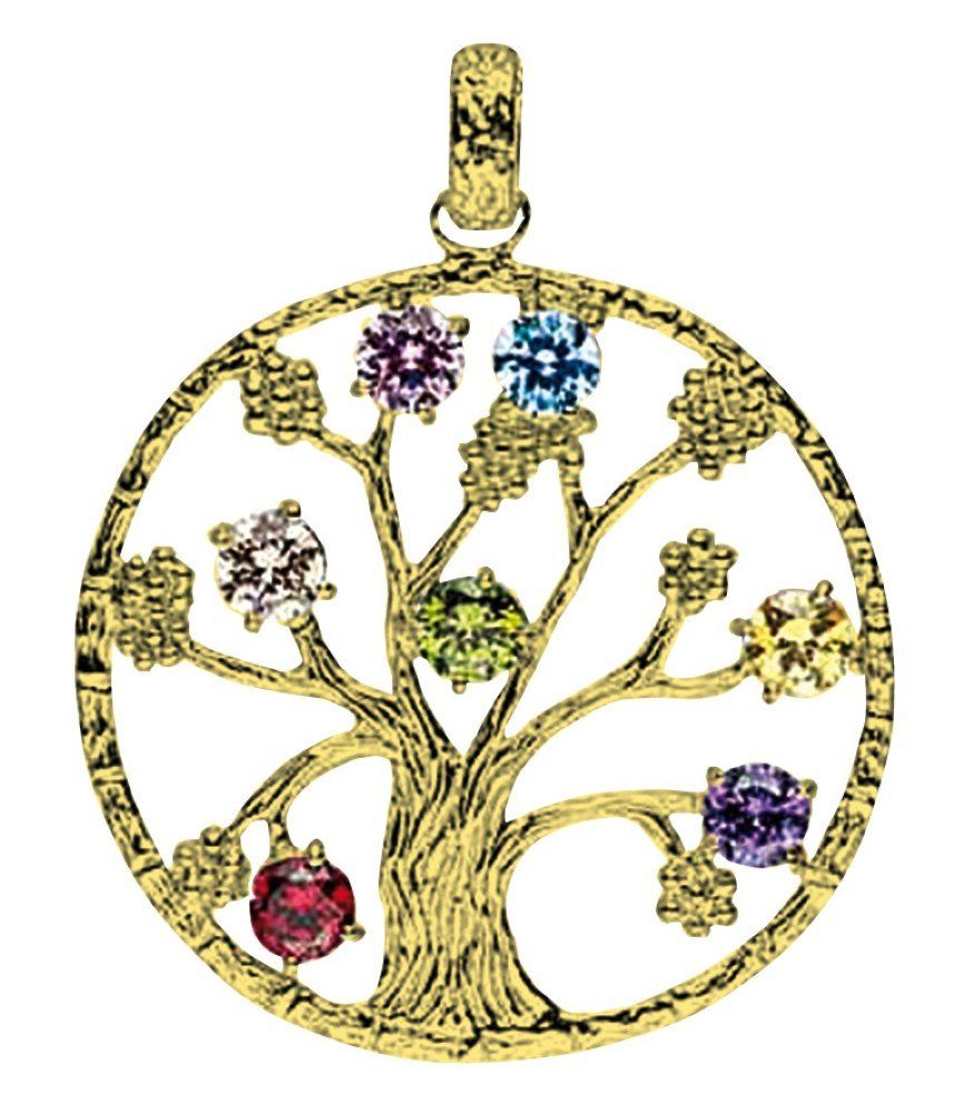 Kettenanhänger Anhänger "Baum des Lebens" mit 7 Zirkonia Messing 5,7g 3cm