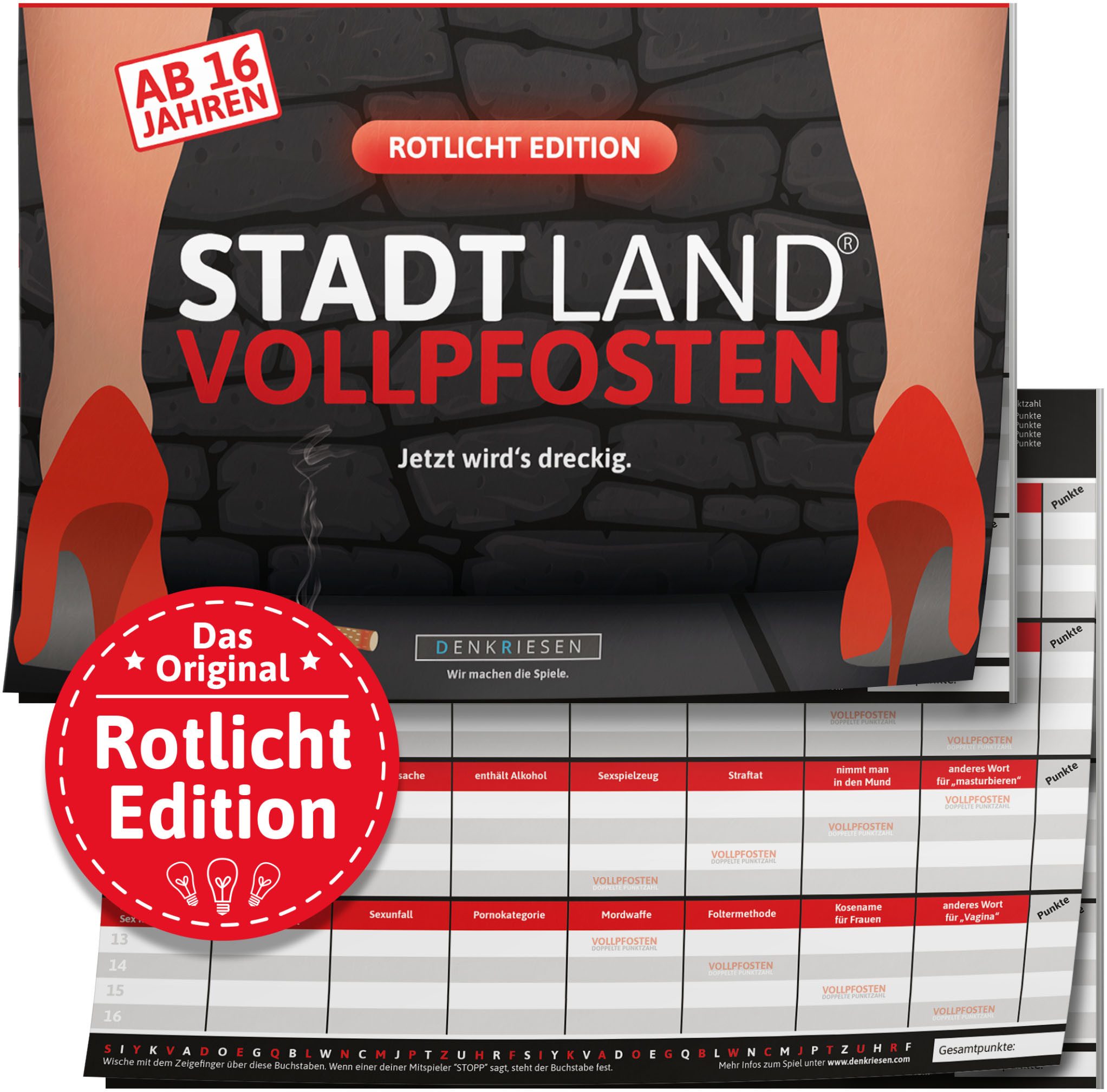 Spiel Stadt Land Vollpfosten, Rotlicht Edition A4 Block