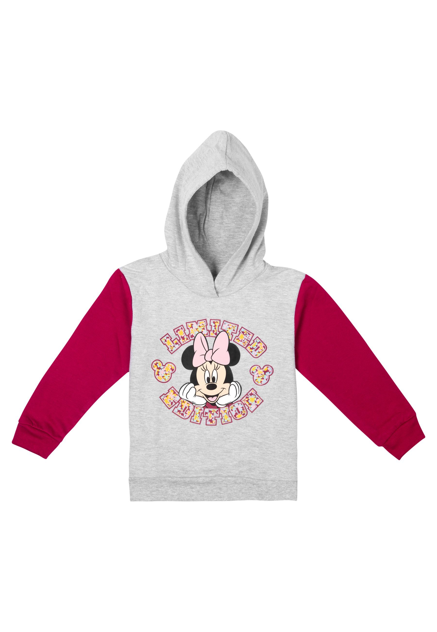 United Labels® Sweatshirt Disney Minnie Mouse Hoodie für Mädchen - Kapuzenpullover Grau Rot