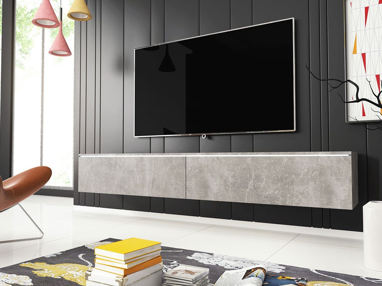 D180 Wohnzimmer Modern Beton Stilvoll TV-Tisch, Mirjan24 2 Türen, TV-Schrank