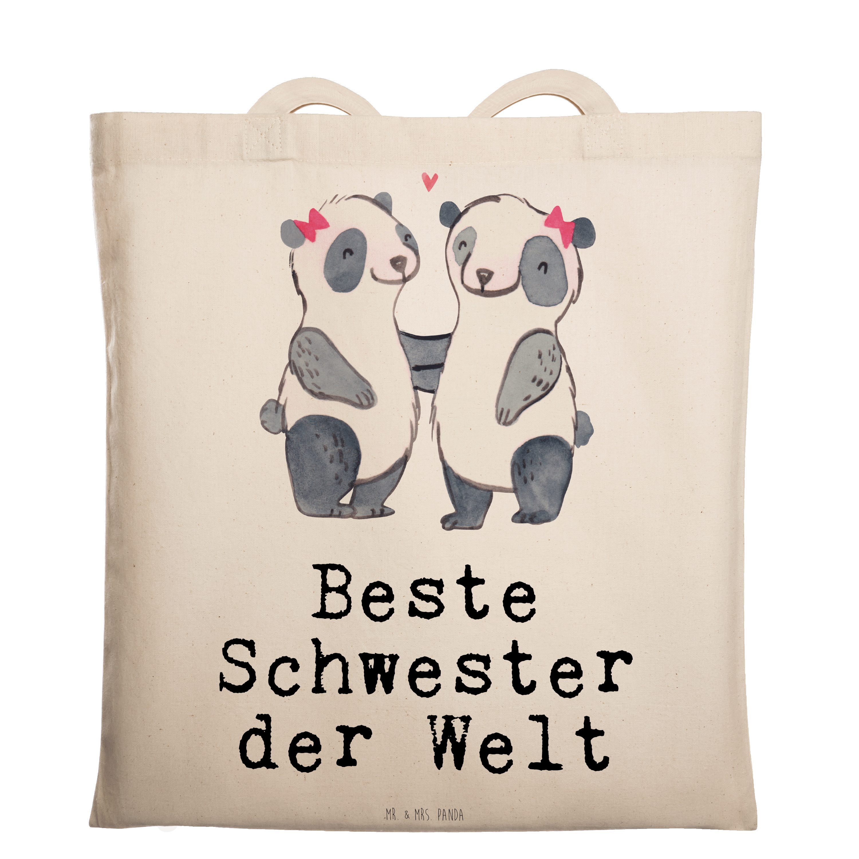 Panda Geschenk, (1-tlg) Mrs. Tragetasche Panda Transparent Beste - - Schwester Mr. der Welt & Stoffbeutel,