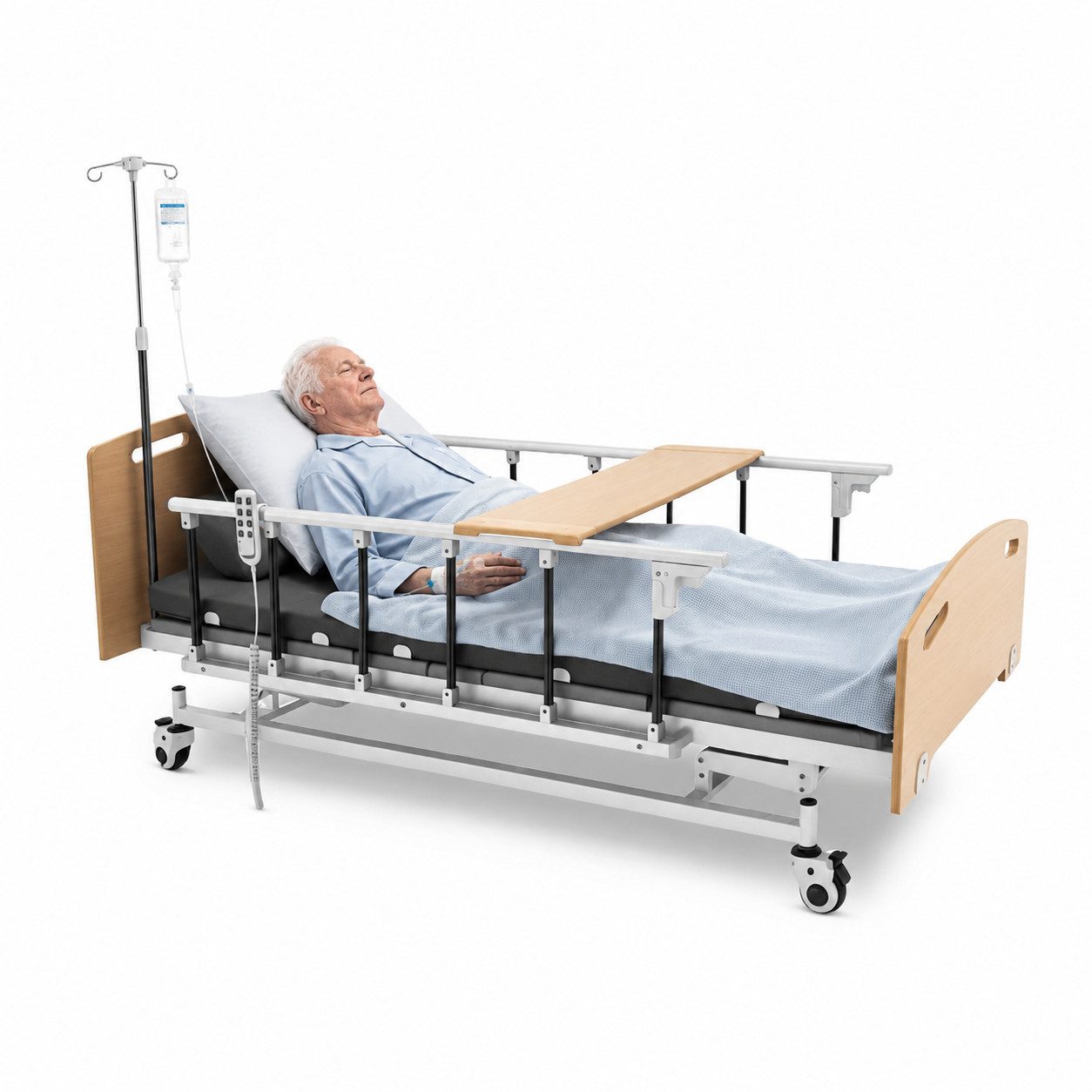 Vankel Bett Bett Pflegebett Dali Standard Seniorenbett (Seitenschutz und Lattenrost inklusive, elektrisch verstellbar), Easy-Click-System einfache Montage