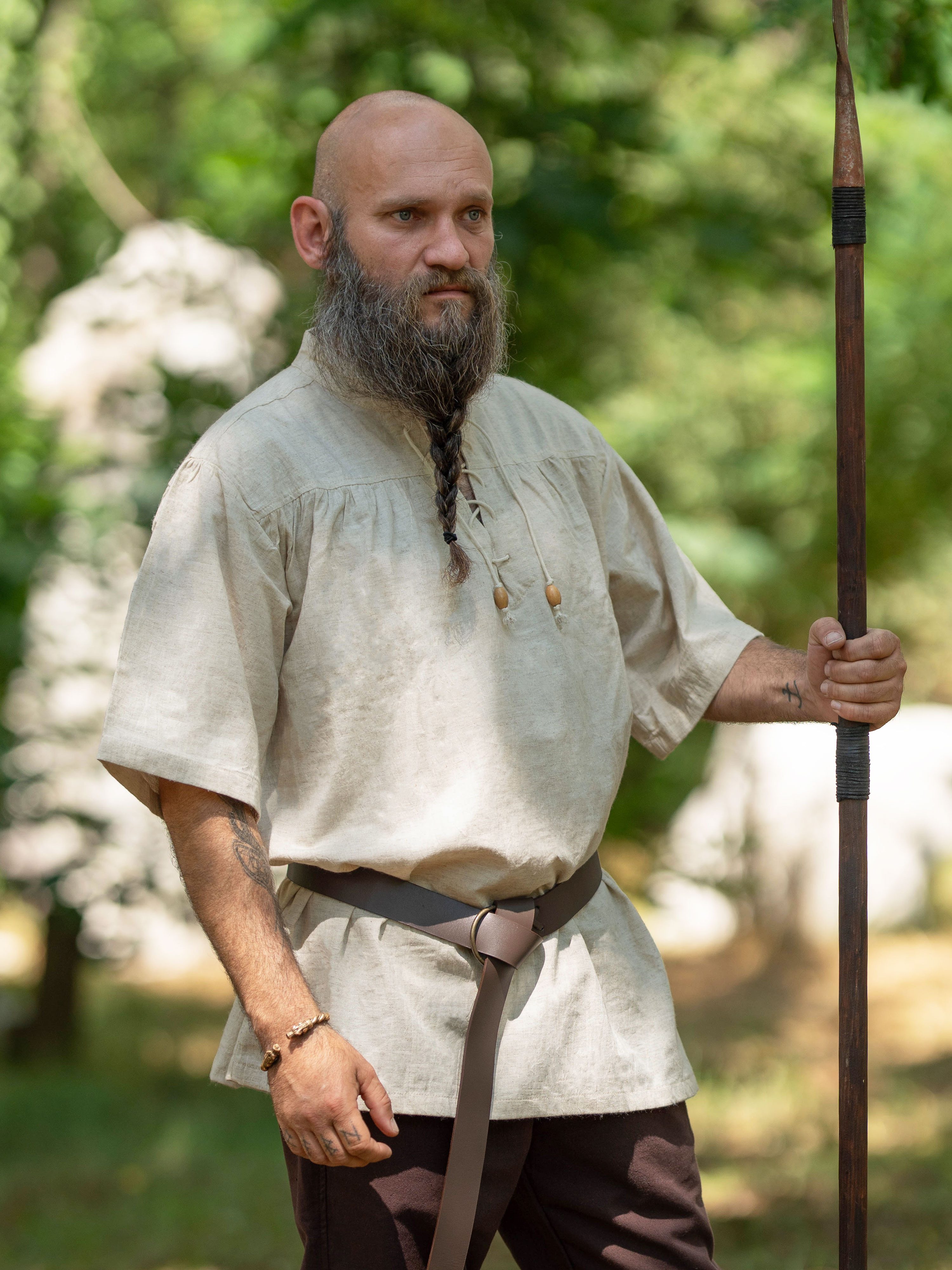 Vehi Mercatus Wikinger-Kostüm Klassisches Mittelalter Hemd kurzarm, Natur "Rainald"