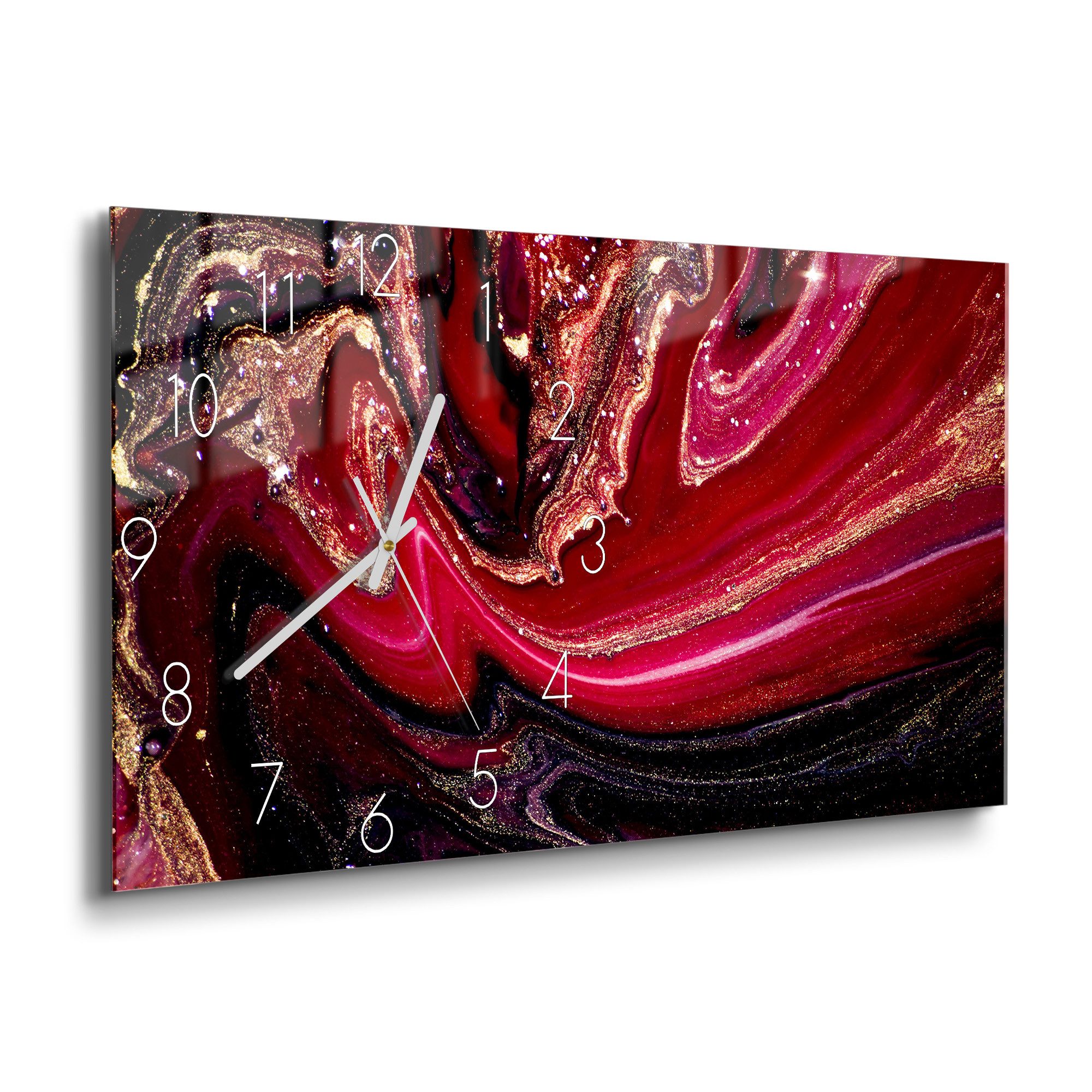 DEQOART Wanduhr 'Marmor-Lavafluss' (Glas Glasuhr modern Wand Uhr Design Küchenuhr)
