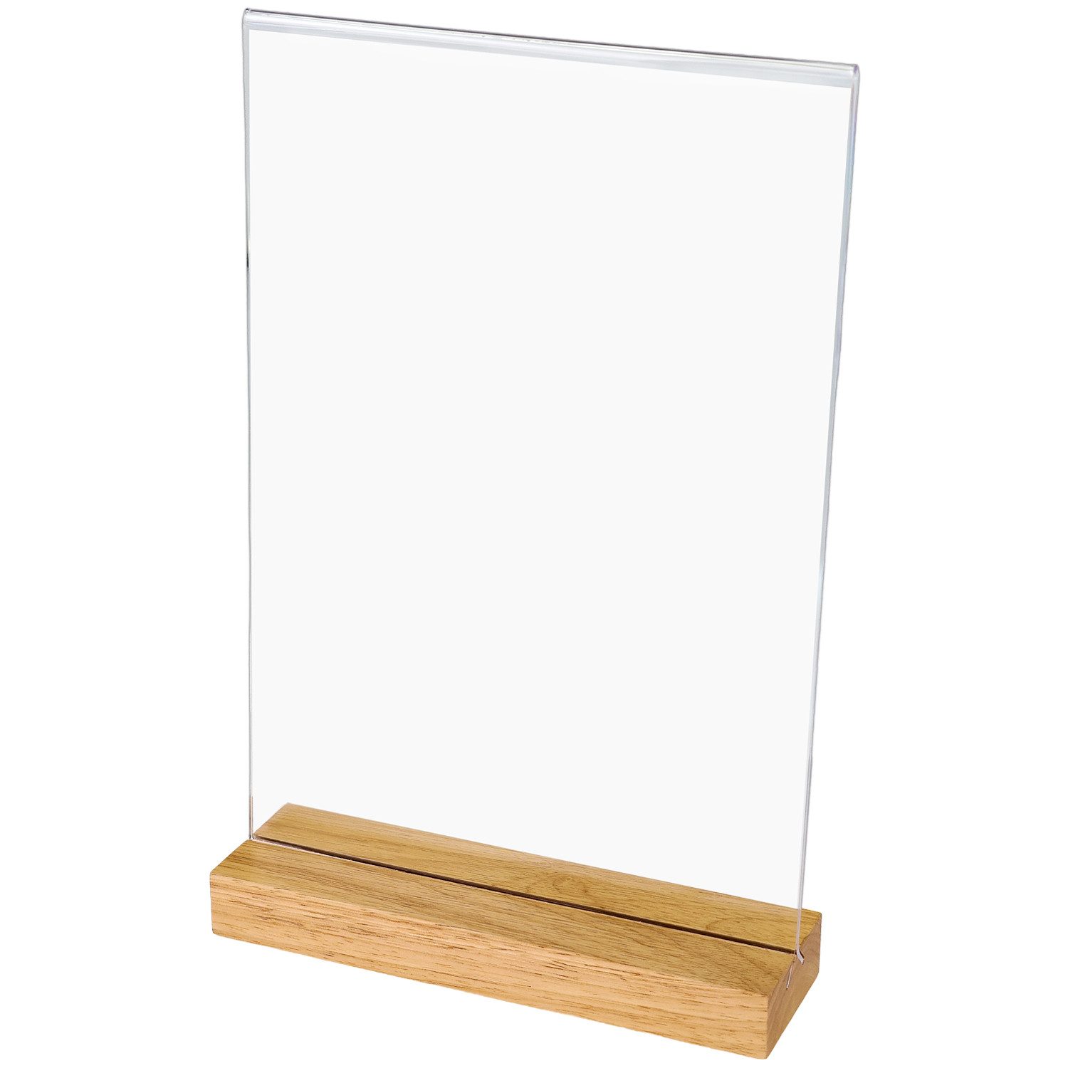 HMF Einzelrahmen Acryl Tischaufsteller im DIN A4 Hochformat, (1 St), Tischkartenhalter mit massivem Holzfuß aus Eiche T-Aufsteller Glasklar