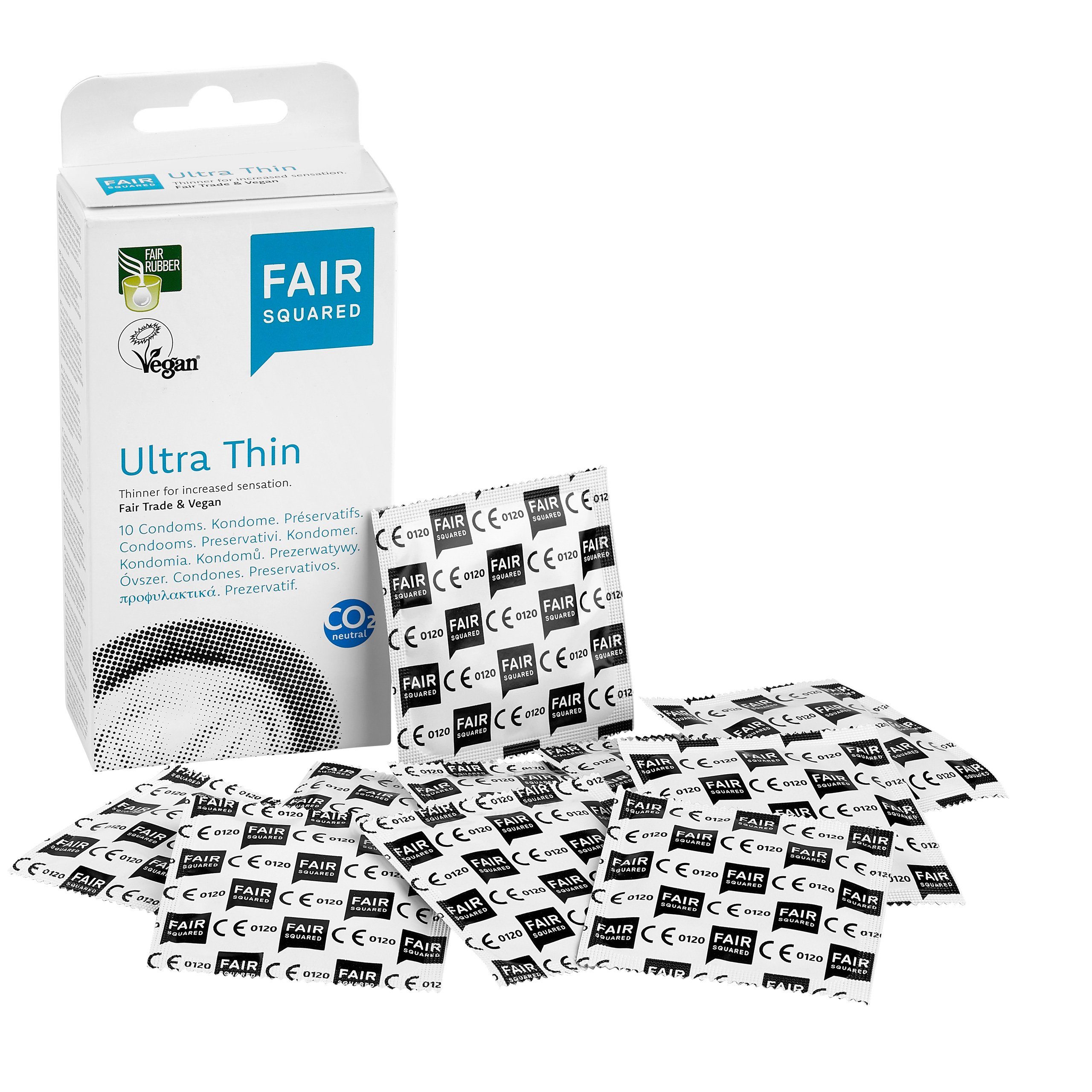 Fair Squared Kondome FAIR SQUARED Ultra thin Kondome 100 Box – Vegane Kondome 100er aus fair gehandeltem Naturkautschuk