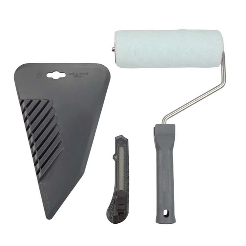 WOW!TOOLS Cuttermesser Tapezier-Set 3tlg Kleisterroller Tapezierspachtel Universalmesser