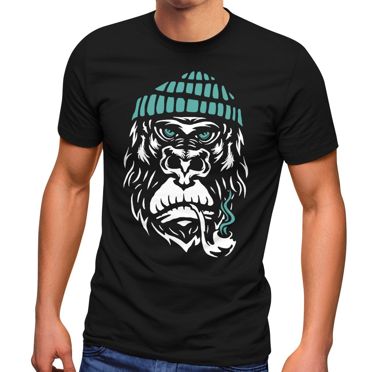 Neverless Print-Shirt Herren T-Shirt Gorilla Affe Monkey Captain Sailor See günstig online kaufen