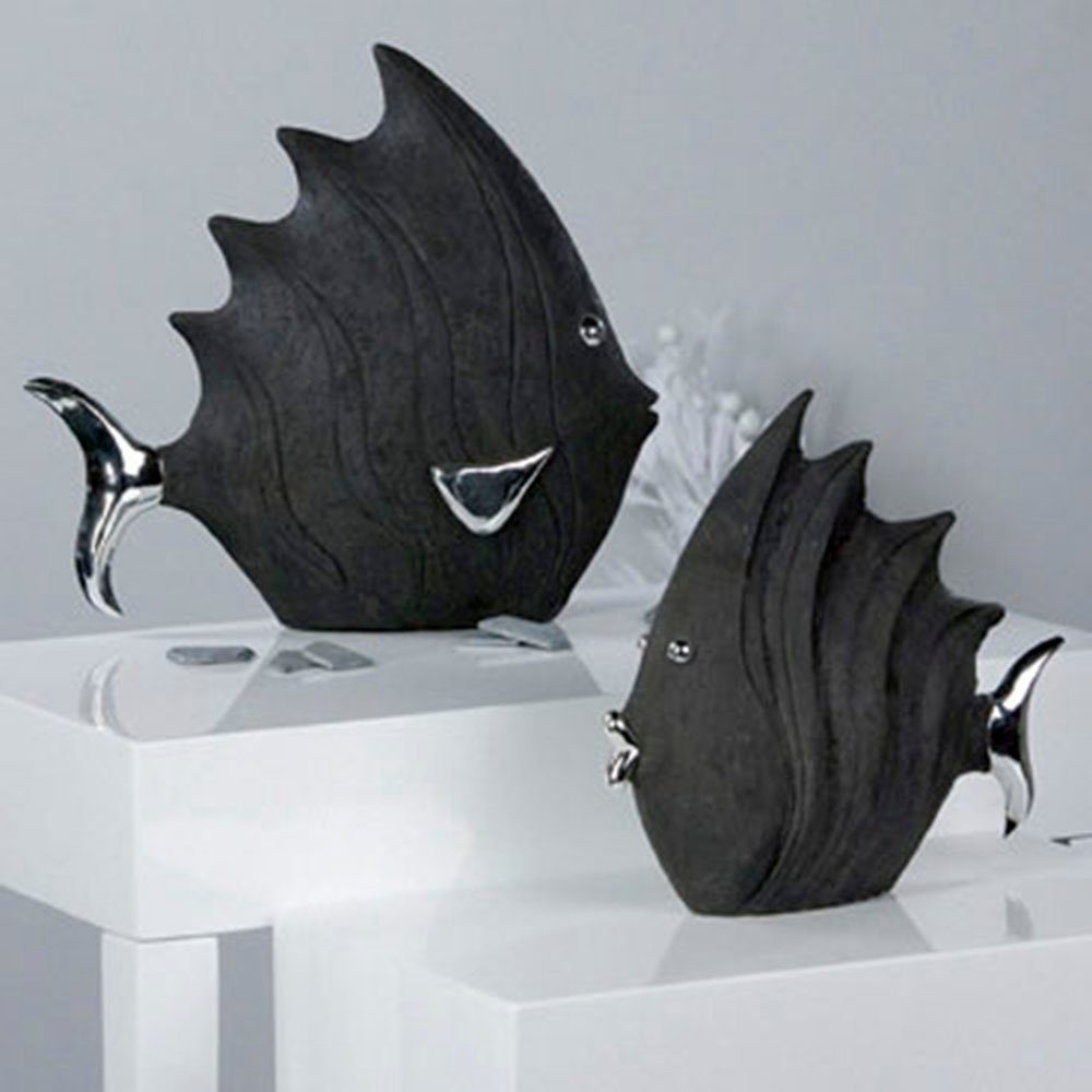 Casablanca by Gilde Tierfigur Figur Fisch (1 St), Schwarze Steinoptik mit silbernen Akzenten