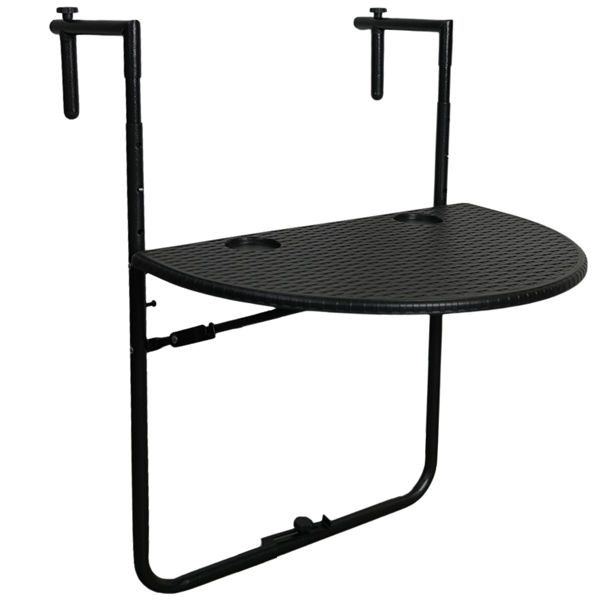 PROREGAL® Balkonhängetisch Balkontisch klappbar 60x40cm Rattan Optik Schwarz Metall Kunststoff
