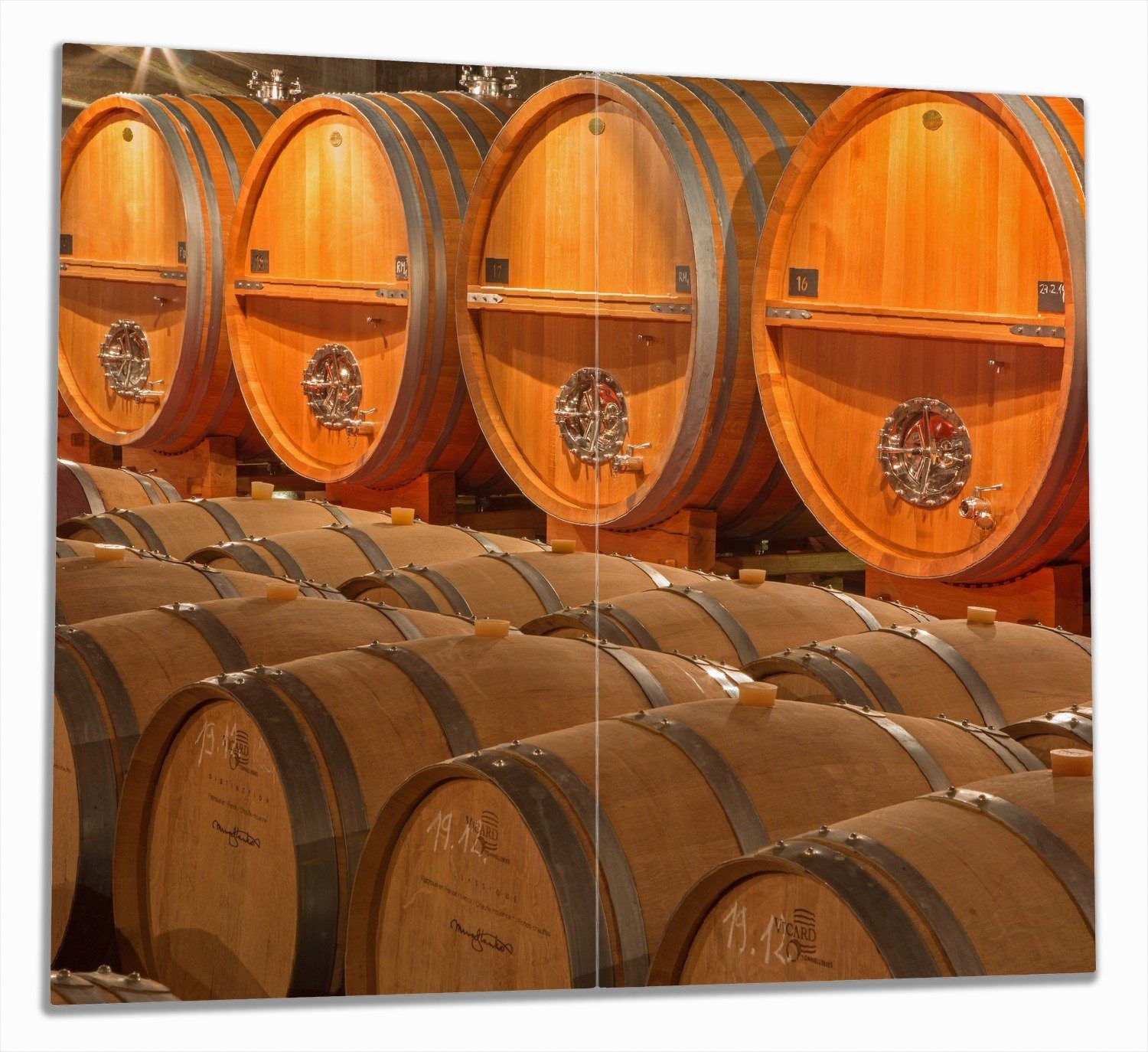 Wallario Herd-Abdeckplatte Weinkeller mit alten Holzfässern, ESG-Sicherheitsglas, (Glasplatte, 2 tlg., inkl. 5mm Noppen), verschiedene Größen