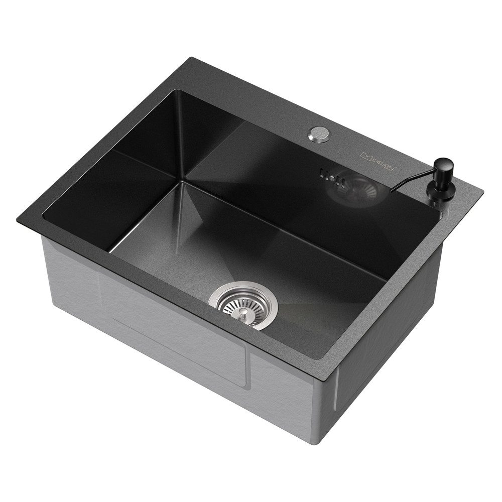 ML-DESIGN Küchenspüle Spülbecken aus Edelstahl, mit Ab- und Überlaufgarnitur & Siphon, 55/45 cm, Anthrazit Einzelbecken Waschbecken Küche Spüle Edelstahlspüle