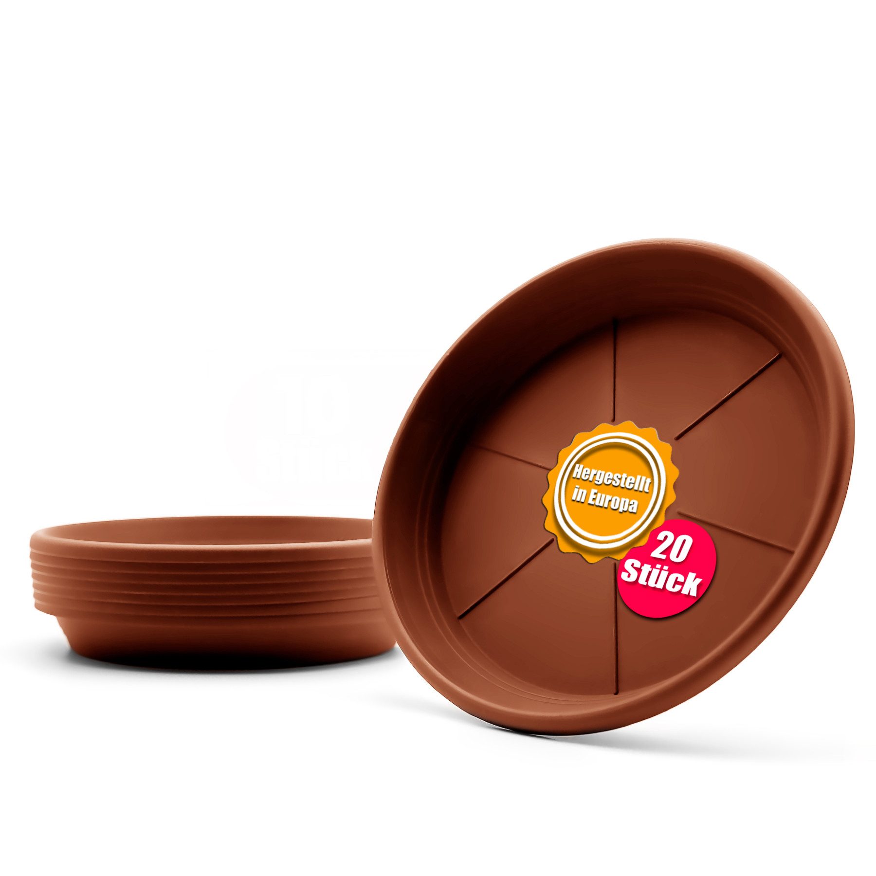 BigDean Blumentopfuntersetzer 20 Stück Topfuntersetzer Ø 16,5 cm in Terracotta Made in Europe, Zubehör für Pflanztöpfe, Set, 20-tlg., Klassische Blumentopfuntersetzer, Zeitlos im Design, Robust