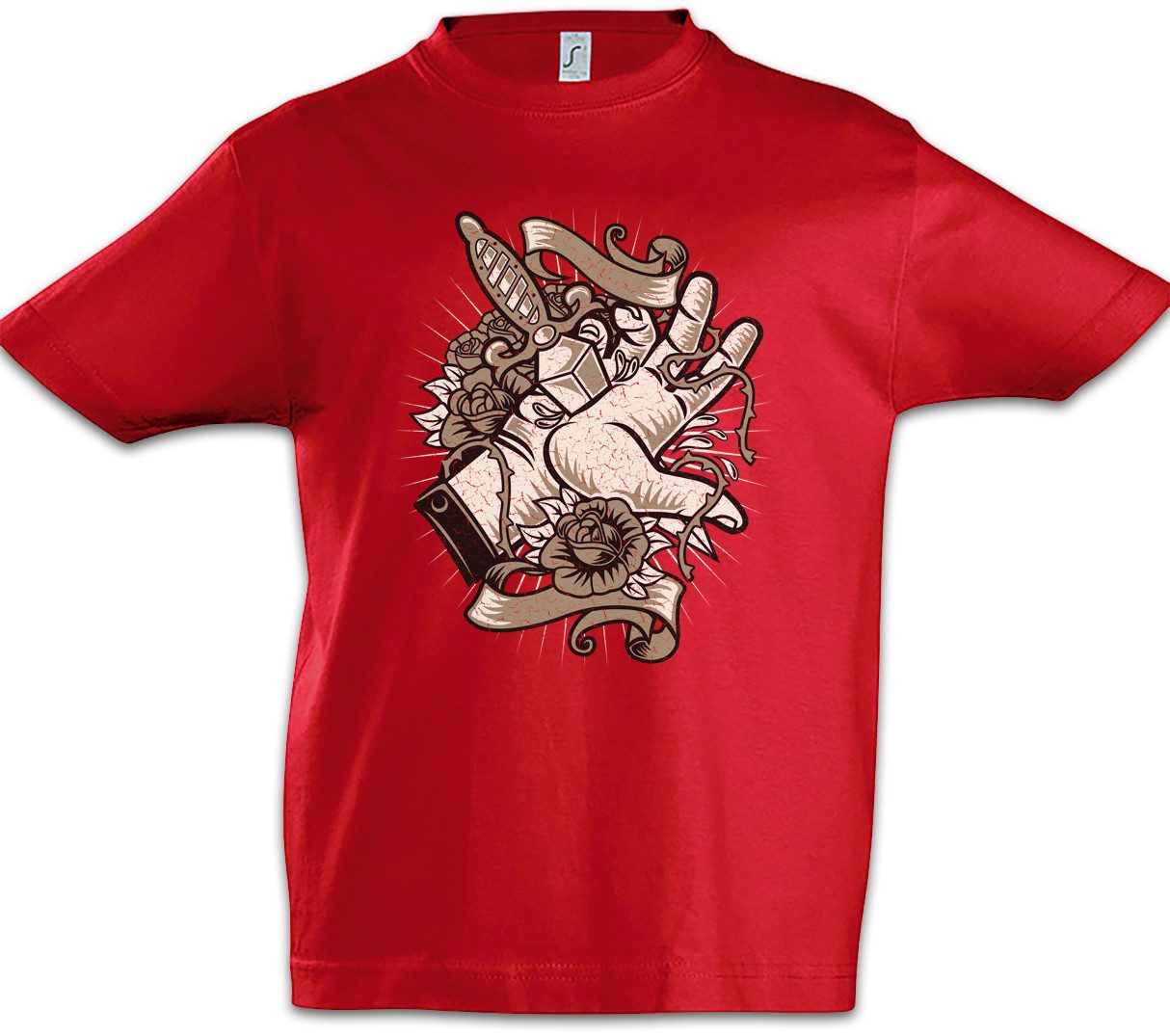 Urban Backwoods Print-Shirt Daggered Hand Kinder T-Shirt Tattoo Dolch Dagger Oldschool Art Stencil (1-tlg) Falsh Artist Studio Rockabilly