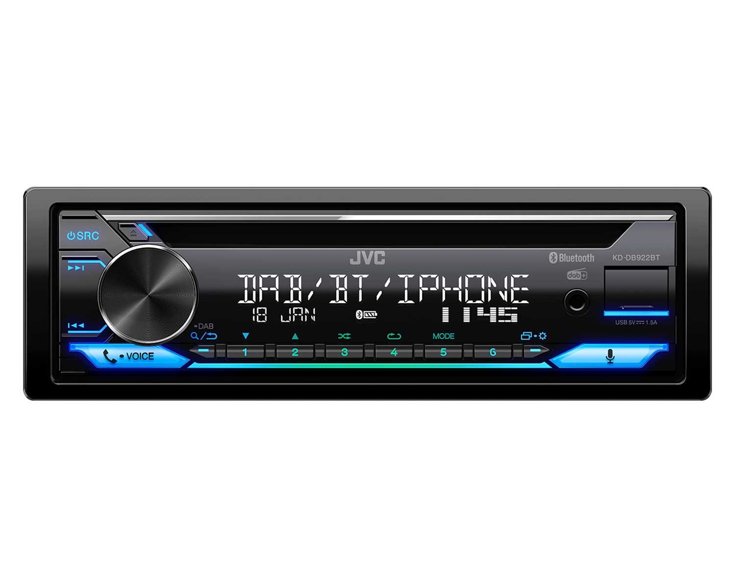 JVC KD-DB922BT Bluetooth DAB+ CD Spotify USB Android iPhone Autoradio (RDS, AM/FM Radio, Animiertes Display, Freisprecheinrichtung, 1 DIN, RDS, AM/FM Radio, Animiertes Display, Freisprecheinrichtung, 1 DIN)