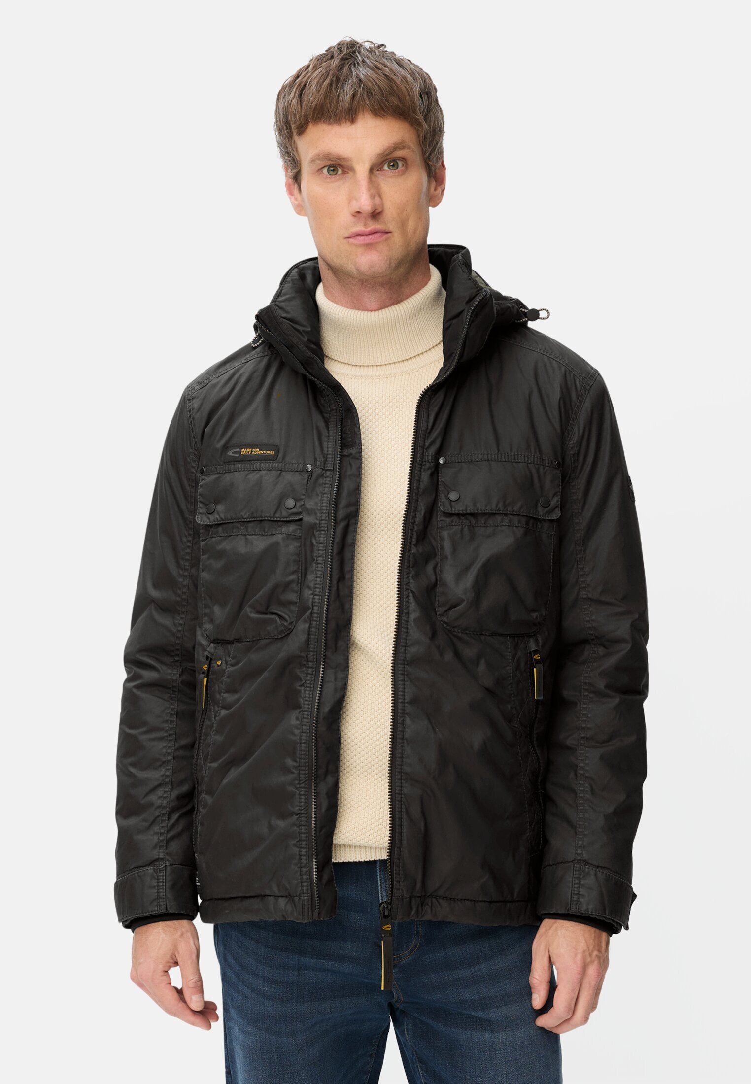 camel active Winterjacke aus gewachster Baumwolle Langarm