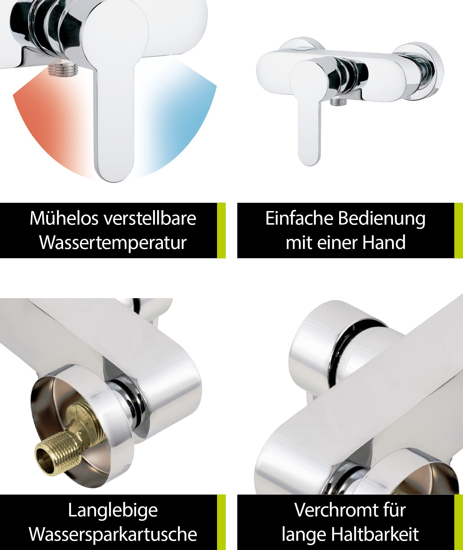 aquaSu Duscharmatur Sanmix Style Chrom, Keramikkartusche, Brauseabgang unten