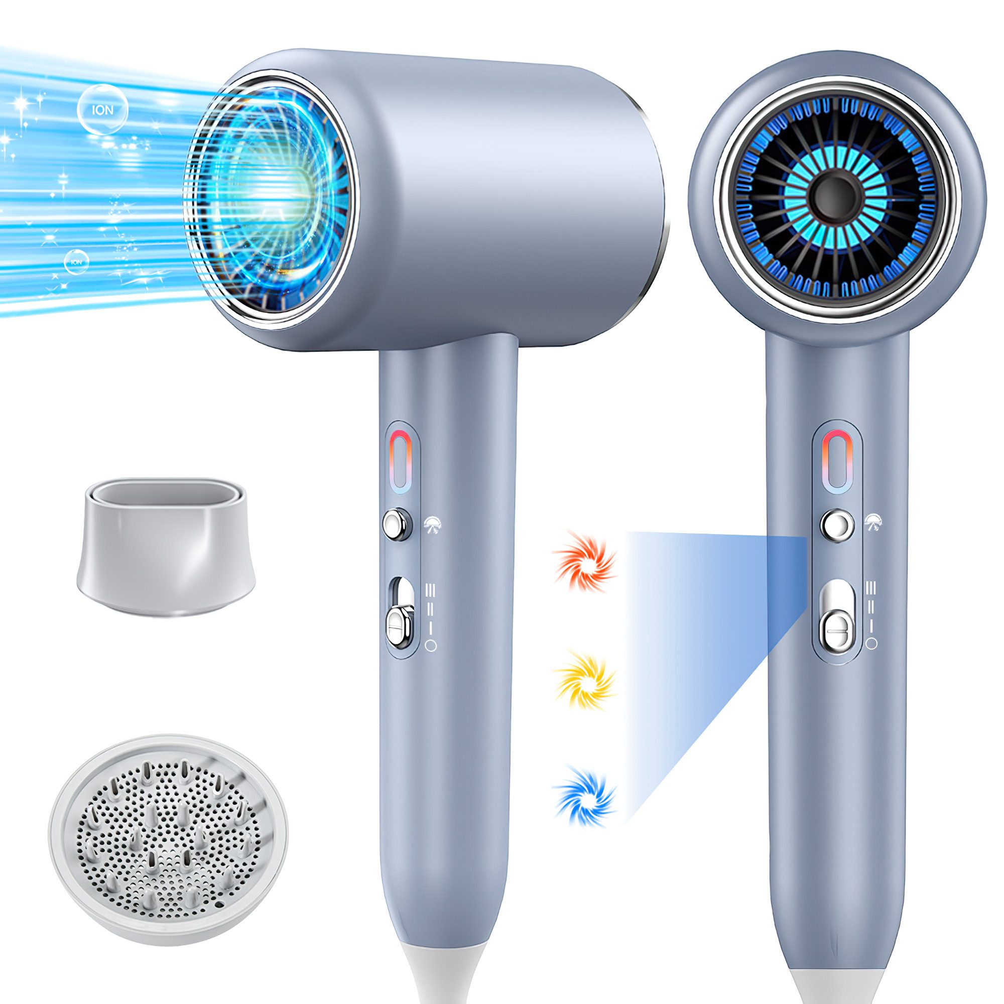 ibettertec Haartrockner Haartrockner Föhn Ionen 2400W,Anti-Spliss mit Kaltluft Modus, 2400,00 W, (25m/S, 3 Stylingaufsätze, angereichert mit Keratin und, Mandelöl, Ionenpflege - Anti Frizz, langlebiger AC-Motor)