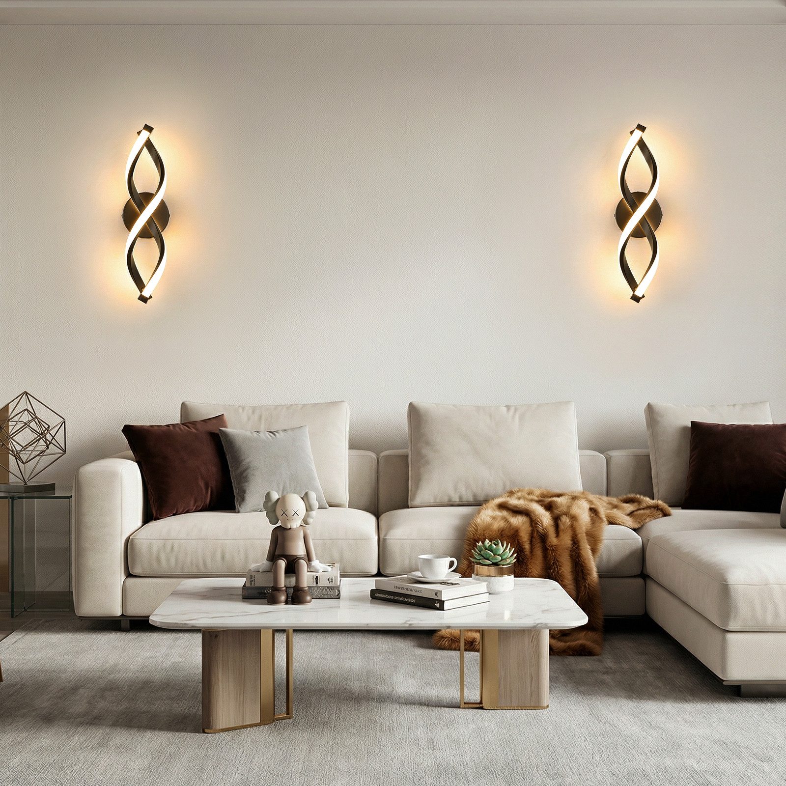 BlingBin LED Wandleuchte LED Wandlampe 21W, Warmweiß 3000K Wandleuchte Innen 2100lm, Innenbeleuchtung, LED fest integriert, Warmweiß, Kreative Kurvendesign,für Wohnzimmer, Schlafzimmer, Flur und Treppen